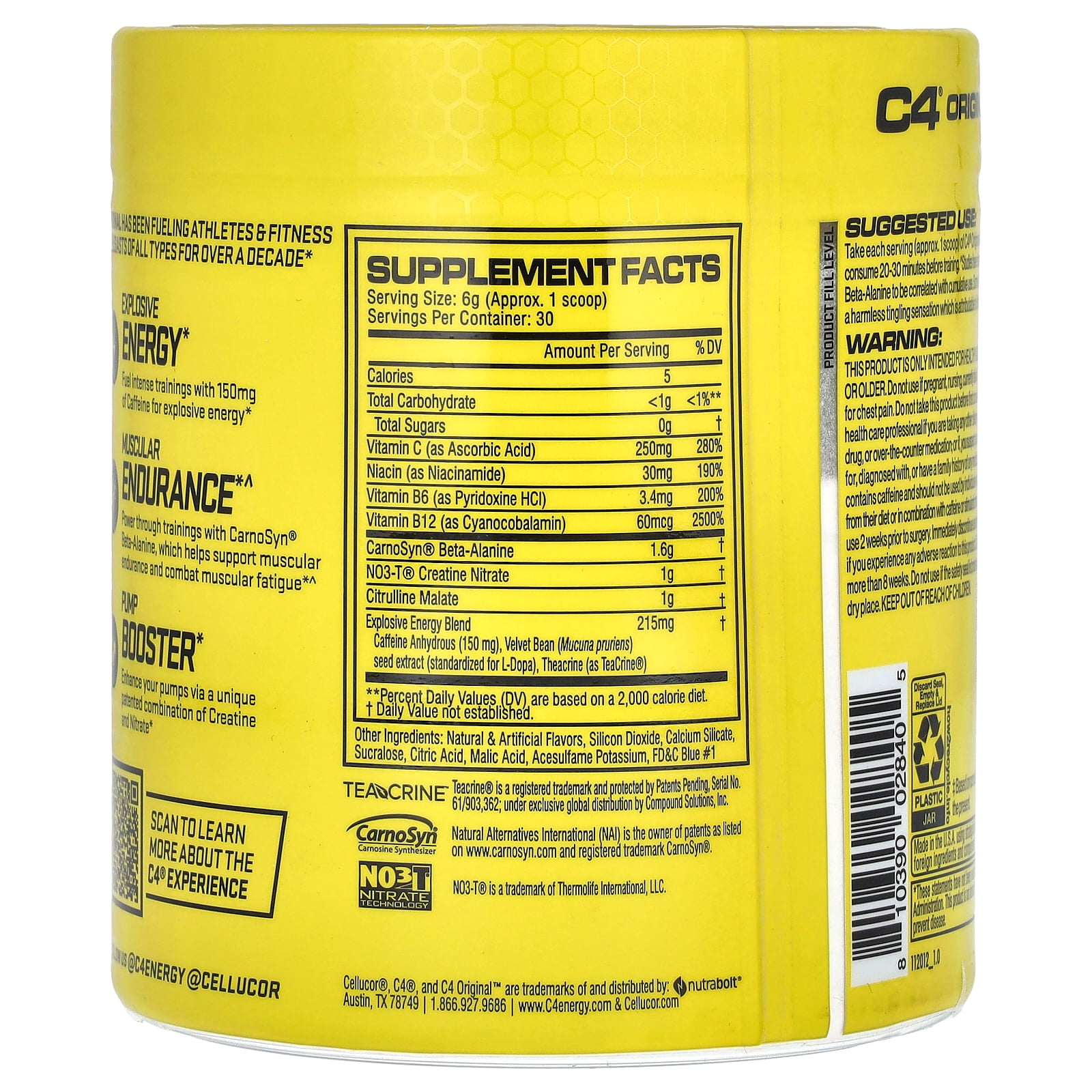 Cellucor C4 Original PreWorkout Powder Icy Blue Razz 30 Servings