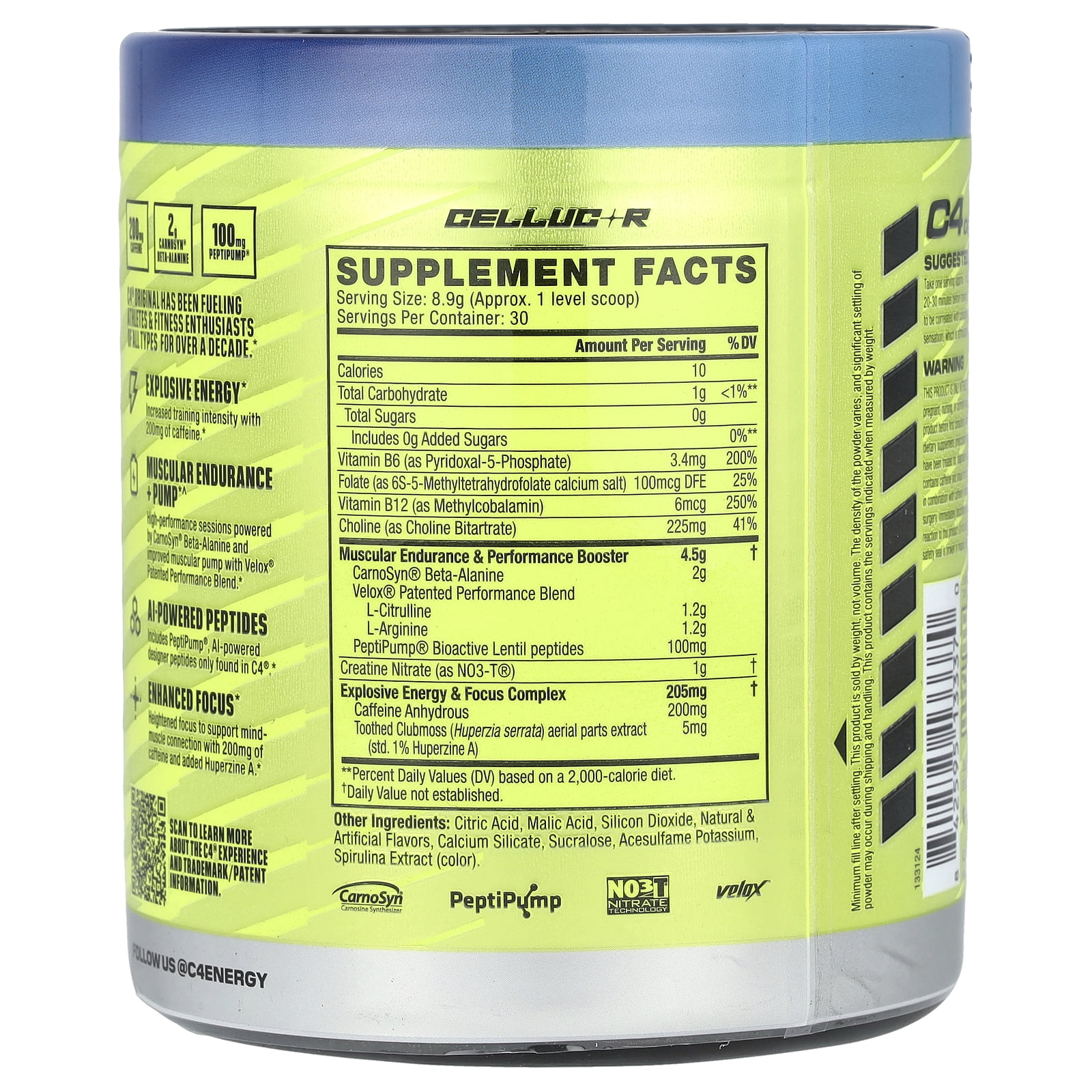 Cellucor C4 Original Pre Workout Powder Icy Blue Razz 30 Servings