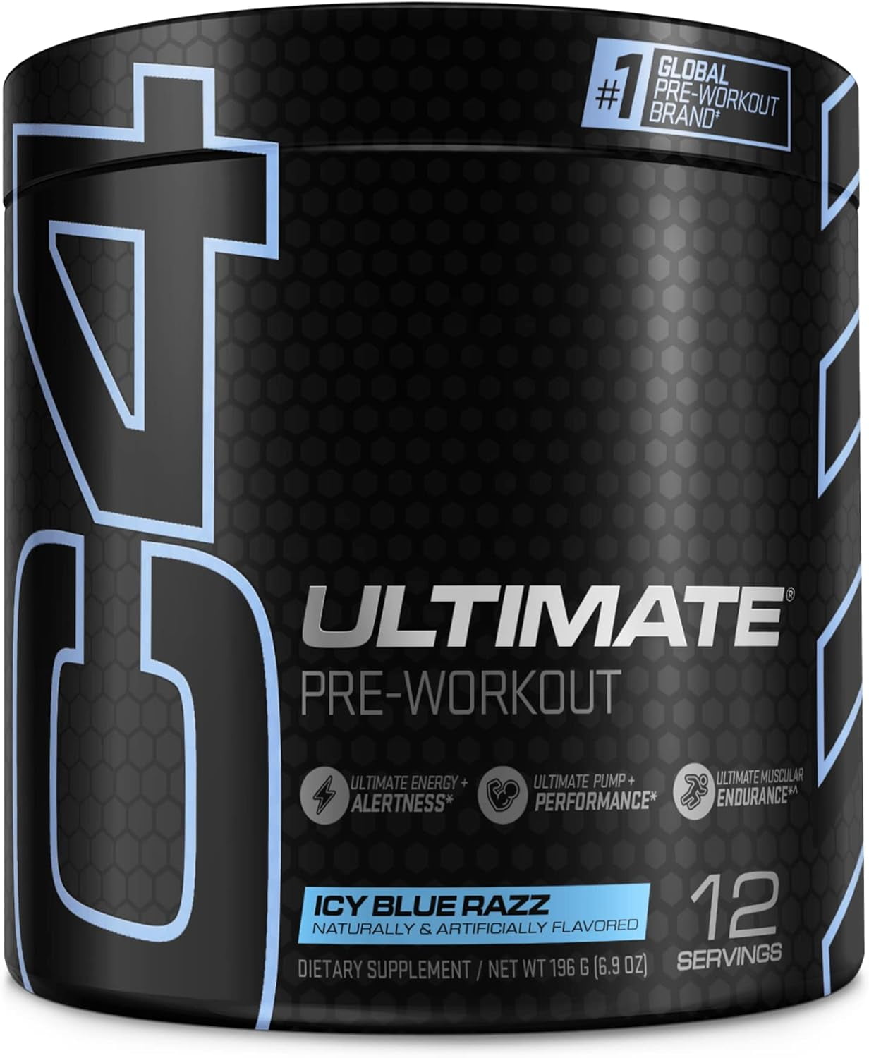 Cellucor C4 Ultimate Pre Workout Powder Icy Blue Raz Sugar Free Energy Supplement Men Women 300mg Caffeine 3.2g Beta Alanine 2 Patented Creatines 12 Servings
