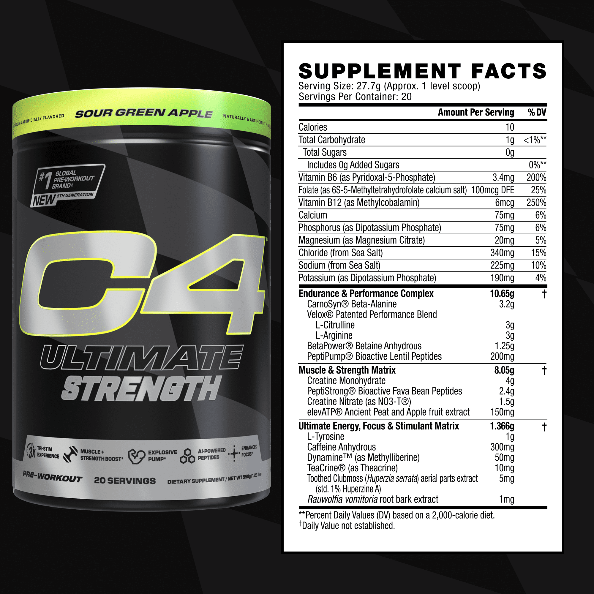 Cellucor C4 Ultimate Strength Pre-Workout Powder Sour Green Apple 20 Servings