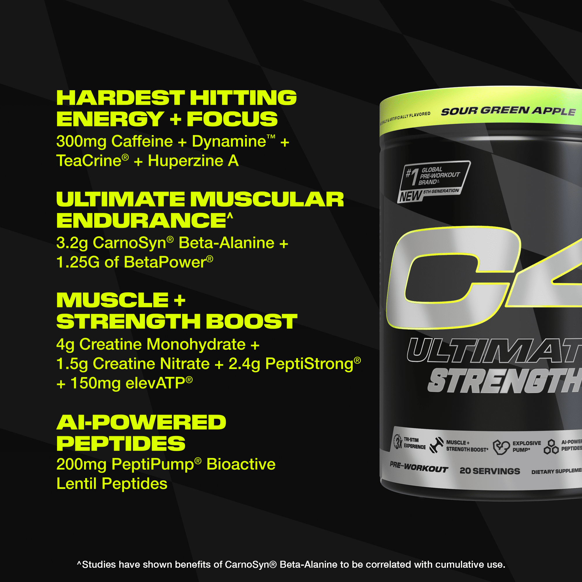 Cellucor C4 Ultimate Strength Pre-Workout Powder Sour Green Apple 20 Servings