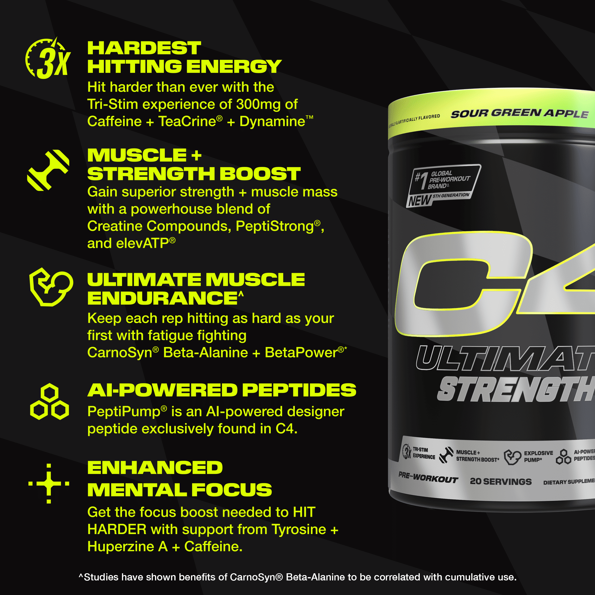 Cellucor C4 Ultimate Strength Pre-Workout Powder Sour Green Apple 20 Servings