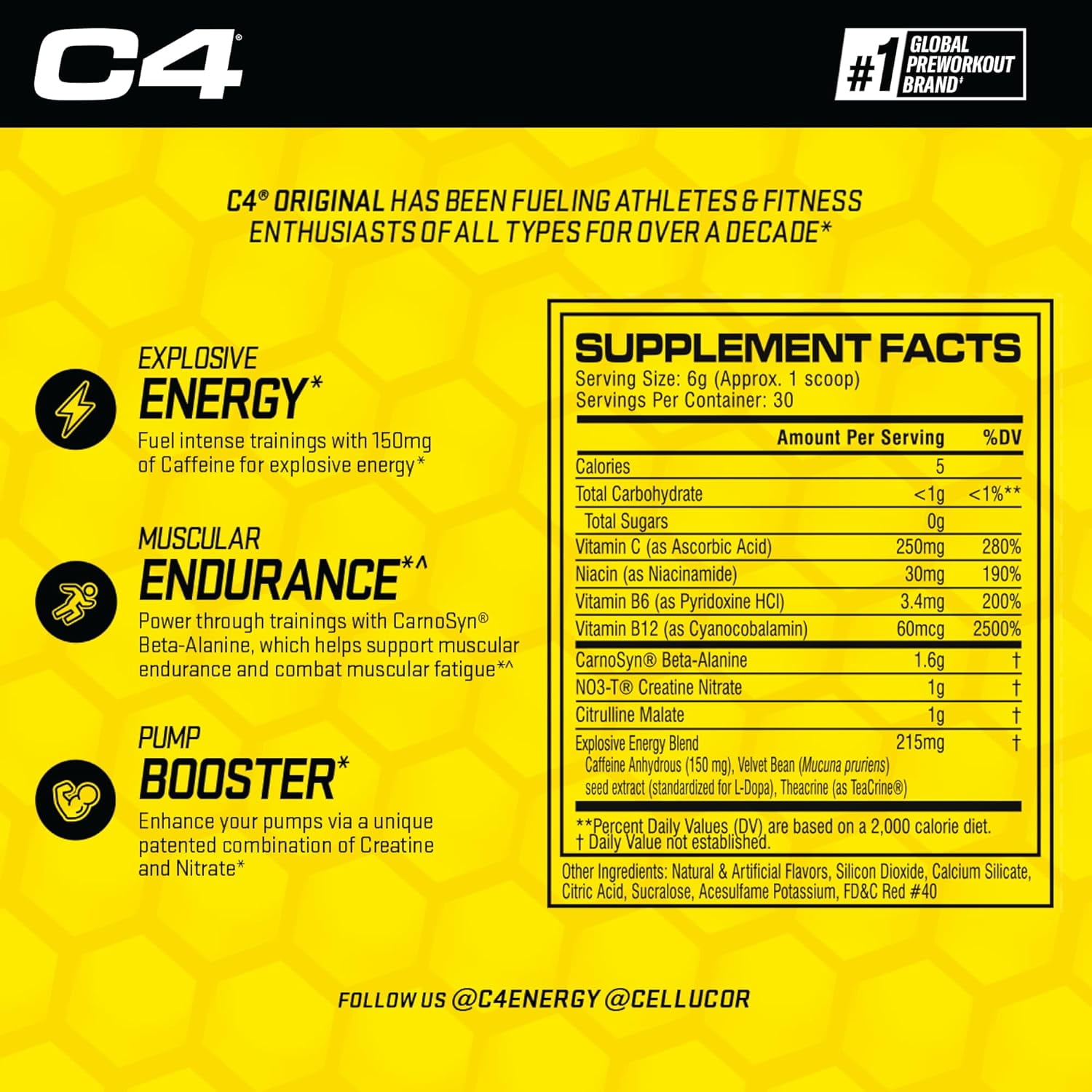 Cellucor C4 Original Pre Workout Powder Fruit Punch 30 Servings