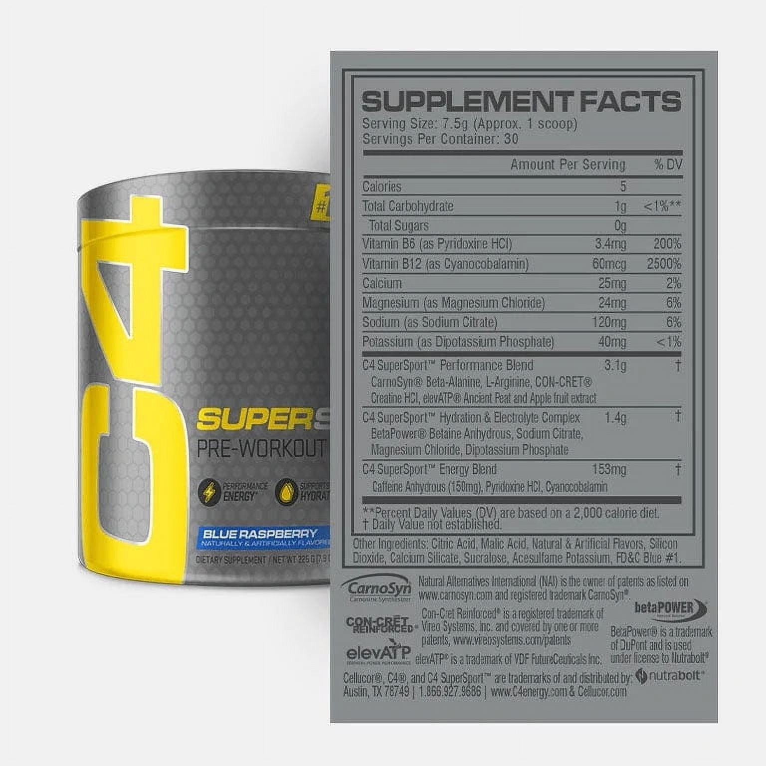 Cellucor C4 Super Sport Pre-Workout Powder Blue Raspberry Energy Strength Power 30 Servings