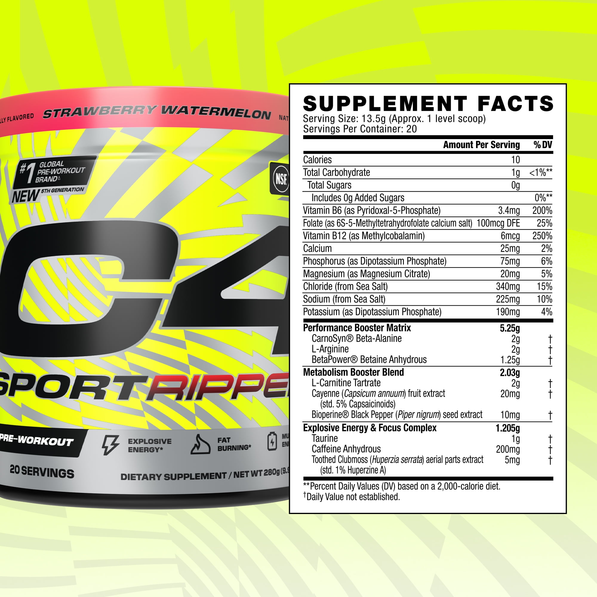 Cellucor C4 Sport Ripped Pre Workout Powder Strawberry Watermelon 20 Servings