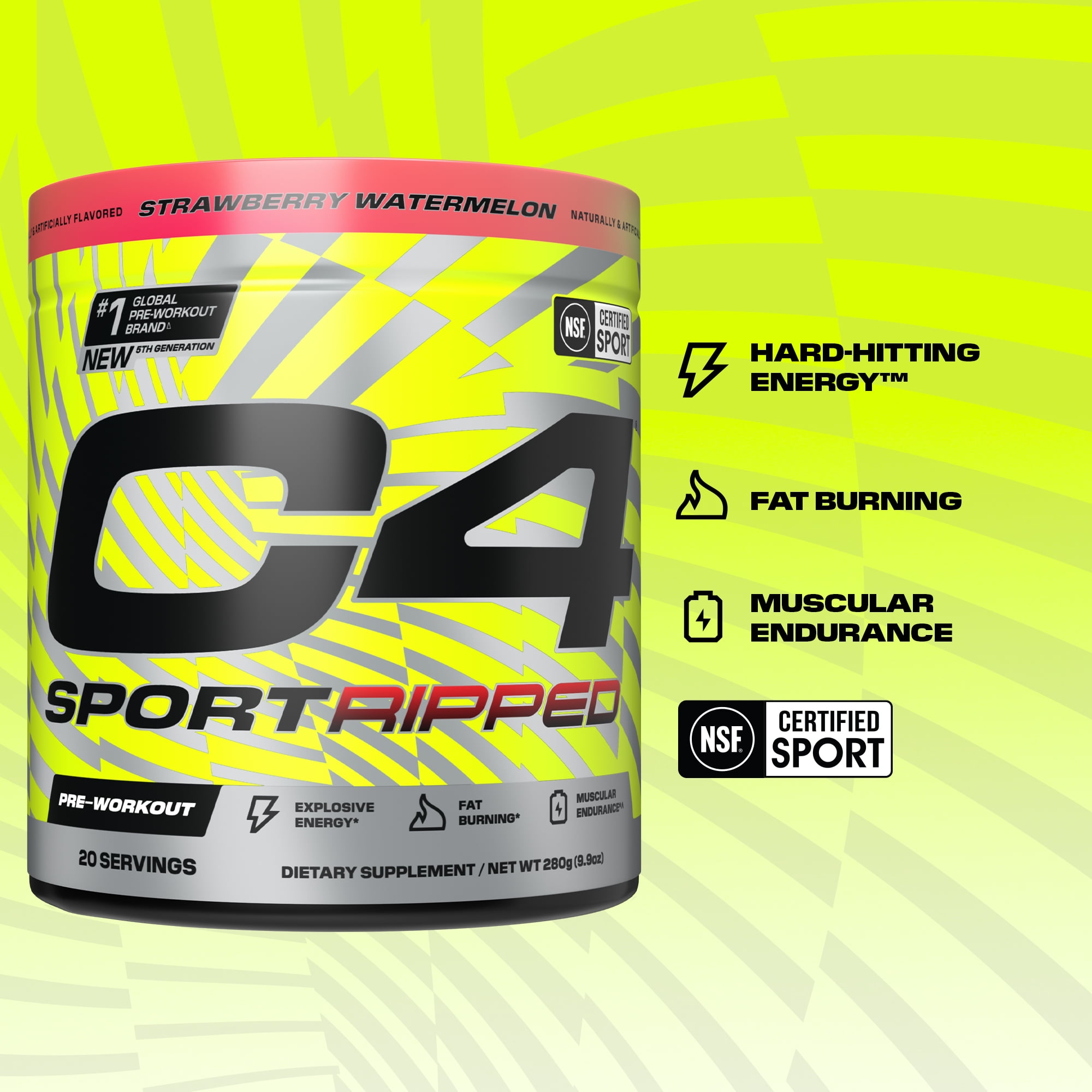 Cellucor C4 Sport Ripped Pre Workout Powder Strawberry Watermelon 20 Servings