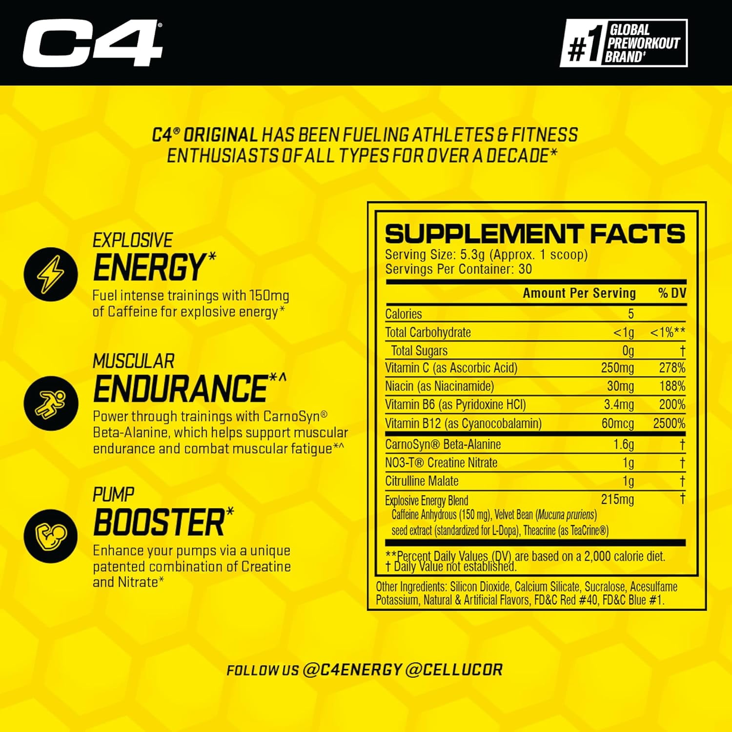Cellucor C4 Original Preworkout Powder Frozen Bombsicle Energy Endurance Creatine 30 Servings