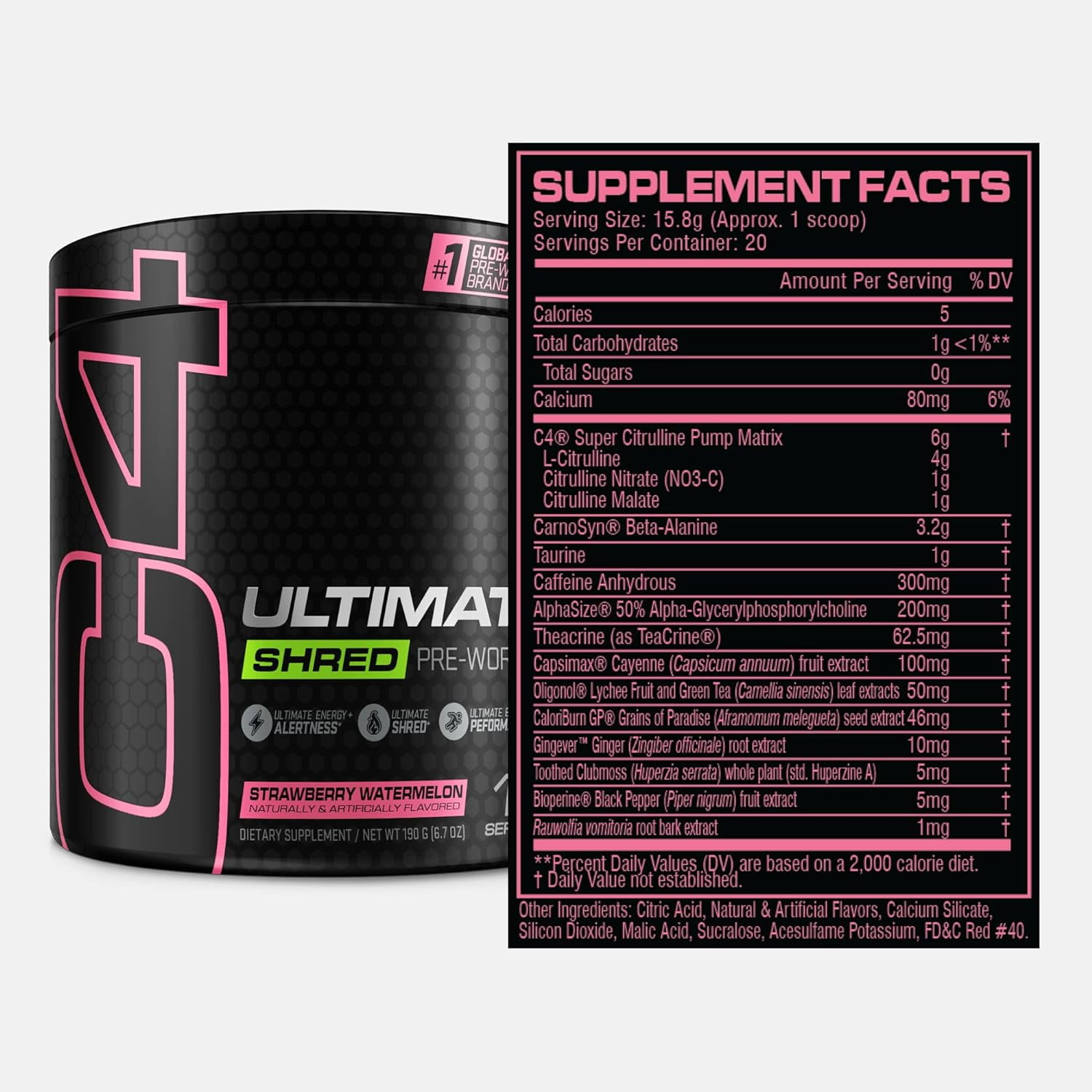 Cellucor C4 Ultimate Shred Preworkout Powder Strawberry Watermelon Pumps Fat Burning 12 Servings