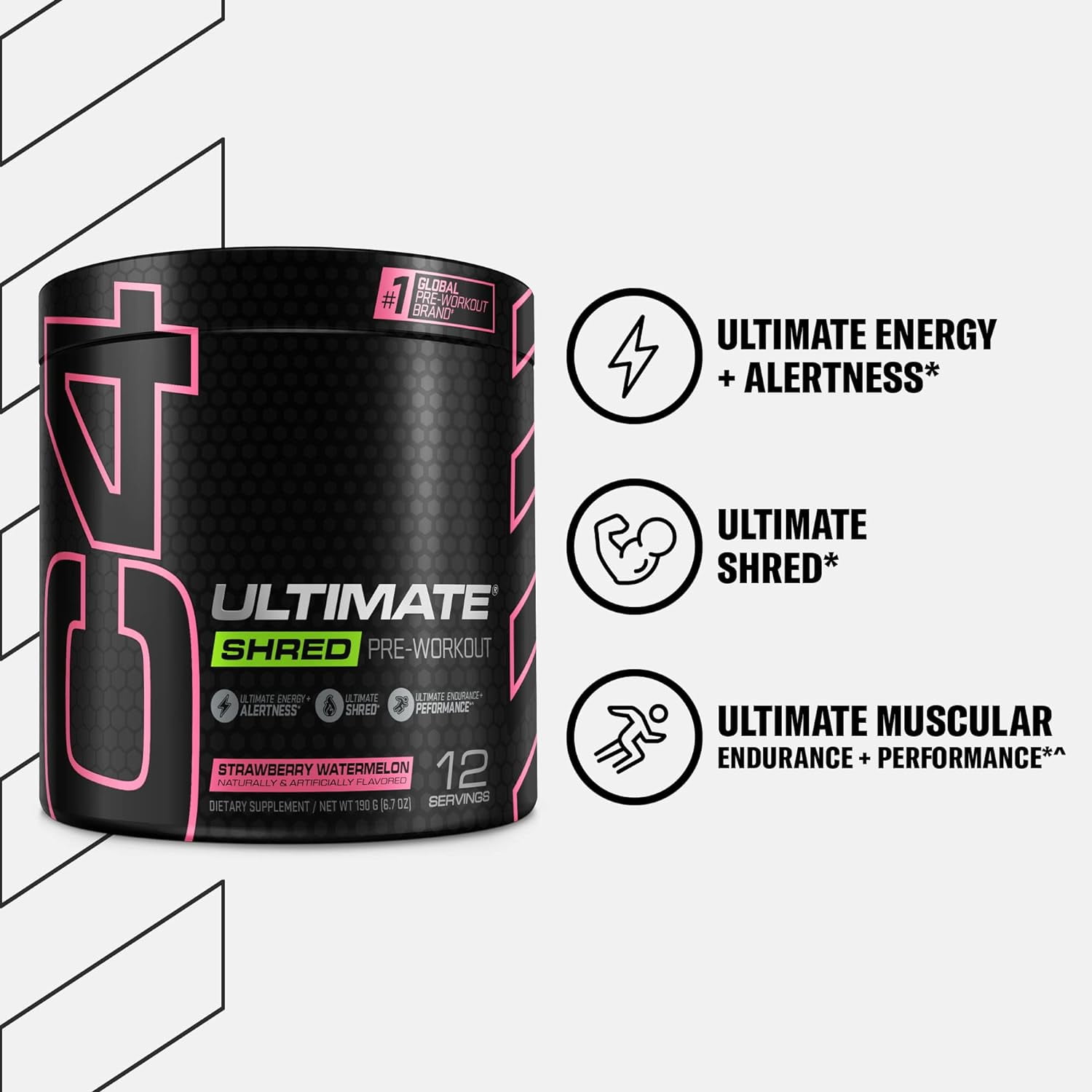 Cellucor C4 Ultimate Shred Preworkout Powder Strawberry Watermelon Pumps Fat Burning 12 Servings
