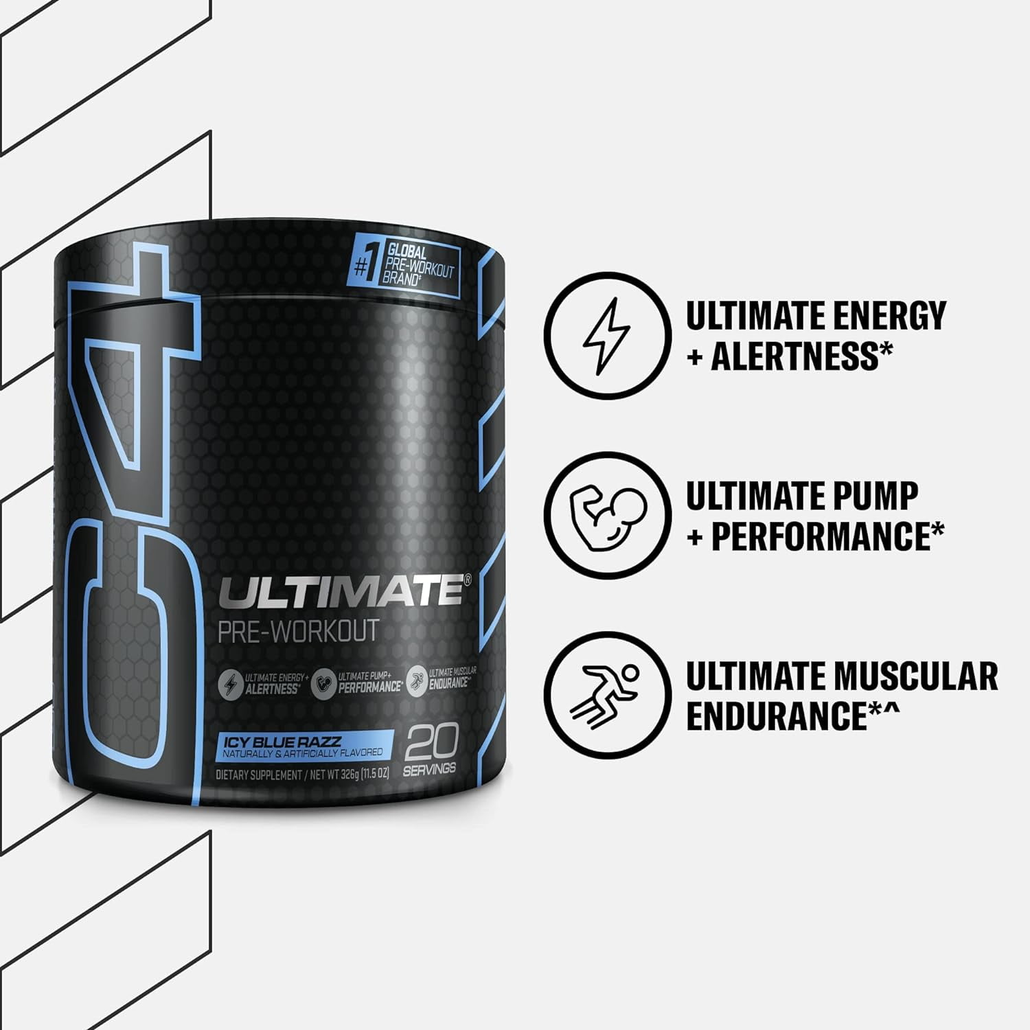 Cellucor C4 Ultimate Pre Workout Powder Icy Blue Razz 20 Servings