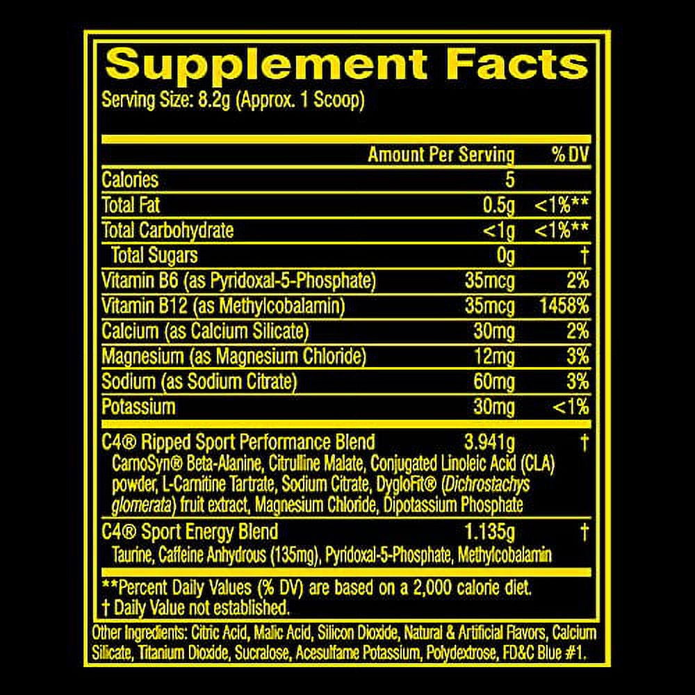 Cellucor C4 Ripped Sport Pre Workout Powder Arctic Snow Cone NSF Certified for Sport Sugar Free Preworkout Energy Supplement for Men Women 135mg Caffeine Weight Loss 30 Servings