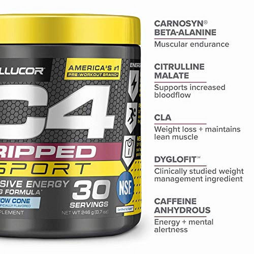 Cellucor C4 Ripped Sport Pre Workout Powder Arctic Snow Cone NSF Certified for Sport Sugar Free Preworkout Energy Supplement for Men Women 135mg Caffeine Weight Loss 30 Servings