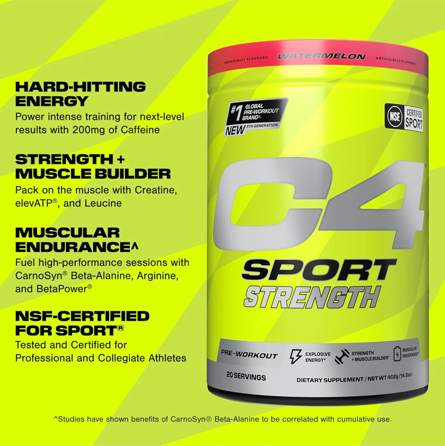 Cellucor C4 Sport Strength Watermelon Pre Workout Powder 60 Servings