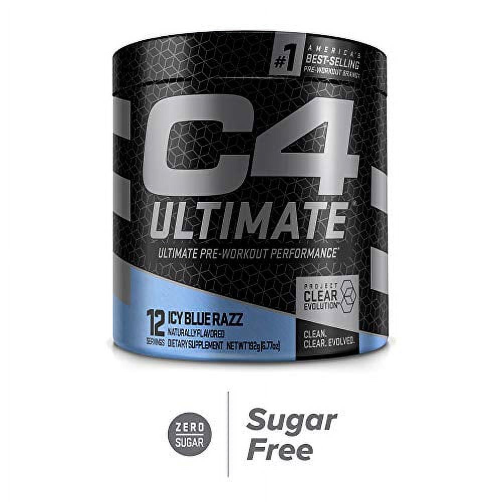 Cellucor C4 Ultimate Pre Workout Powder Icy Blue Razz Sugar Free Energy Supplement 300mg Caffeine 3.2g Beta Alanine 2 Patented Creatines 12 Servings 6.7726 oz