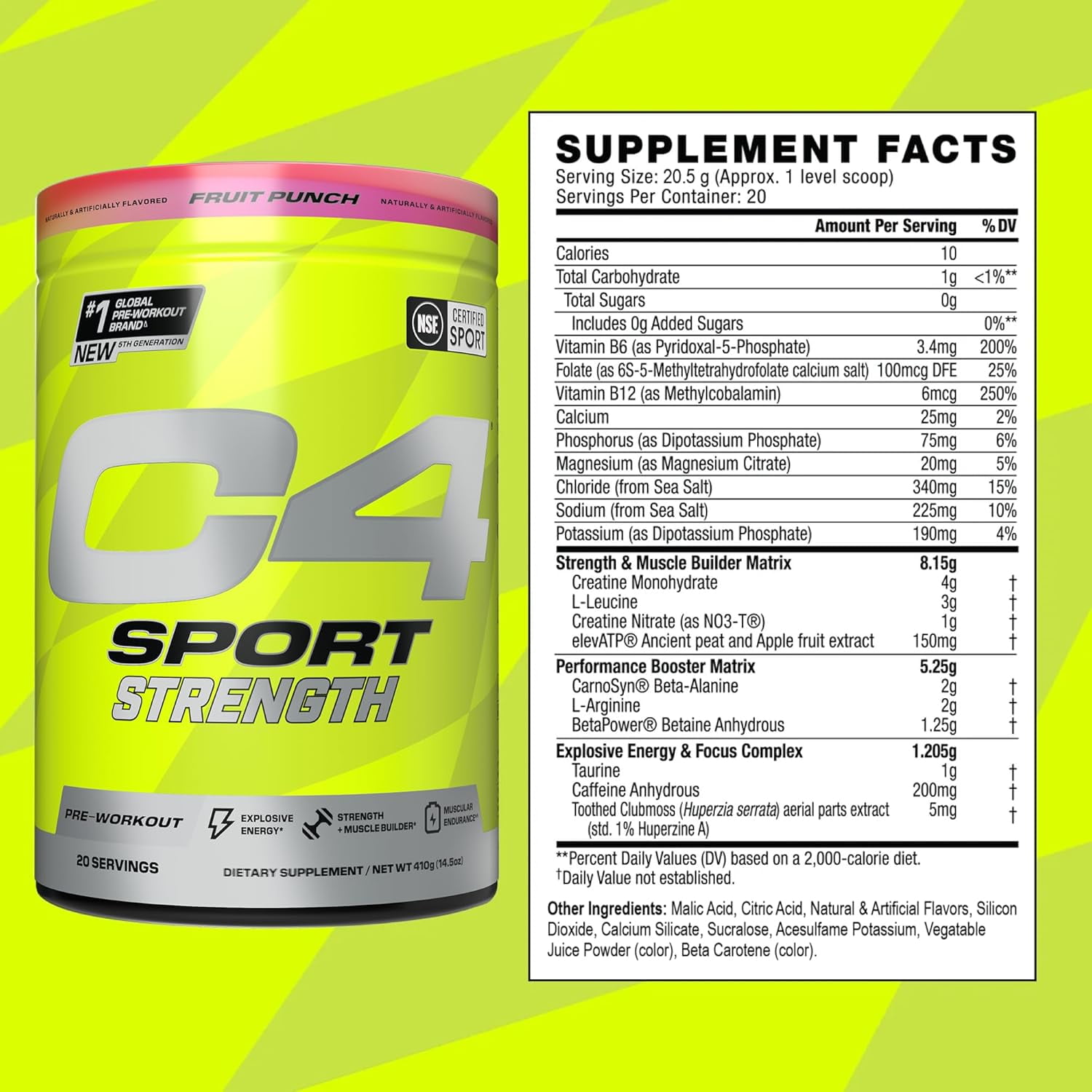 Cellucor C4 Sport Strength PreWorkout Powder Fruit Punch 20 Servings