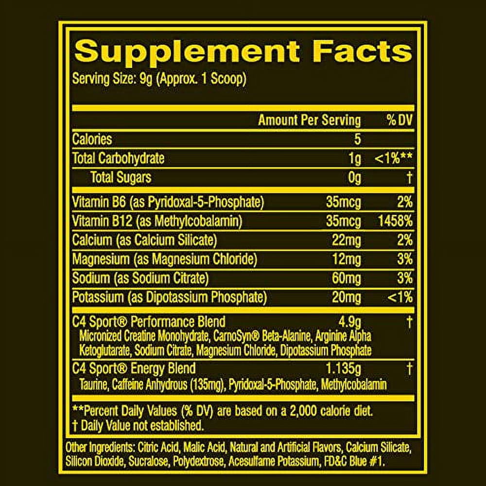 Cellucor C4 Sport Blue Raspberry Pre Workout Powder - Energy with Creatine, Caffeine, Beta-Alanine Blend - NSF Certified for Sport