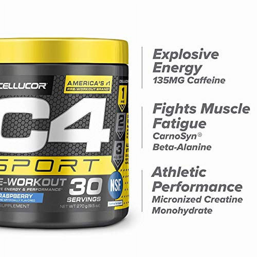 Cellucor C4 Sport Blue Raspberry Pre Workout Powder - Energy with Creatine, Caffeine, Beta-Alanine Blend - NSF Certified for Sport