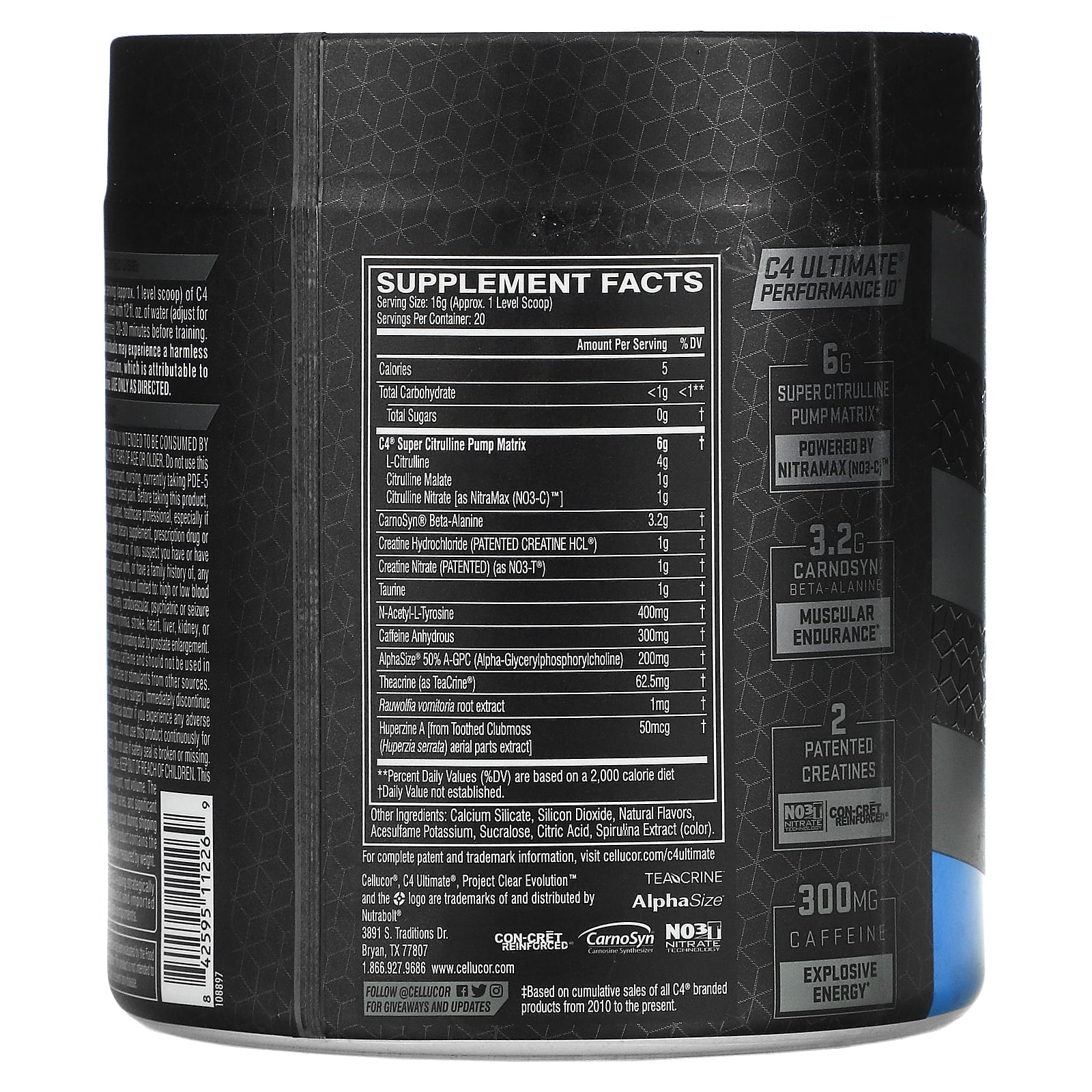 Cellucor C4 Ultimate Pre-Workout Performance Icy Blue Razz 11.29 oz 320 g