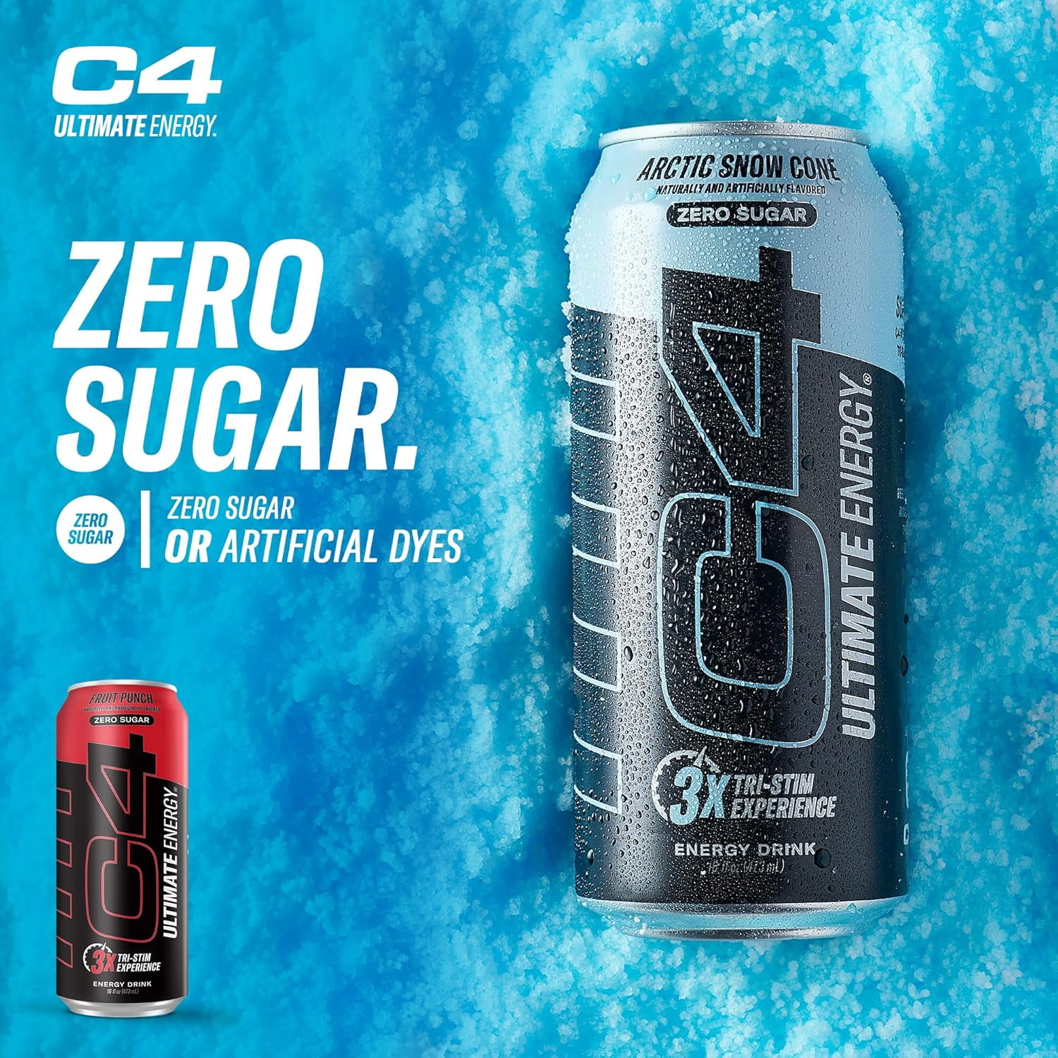 Cellucor C4 Ultimate Pre Workout Sugar Free Energy Drink Tri-Stim 300mg Caffeine TeaCrine Dynamine Fruit Punch 16oz Pack of 12