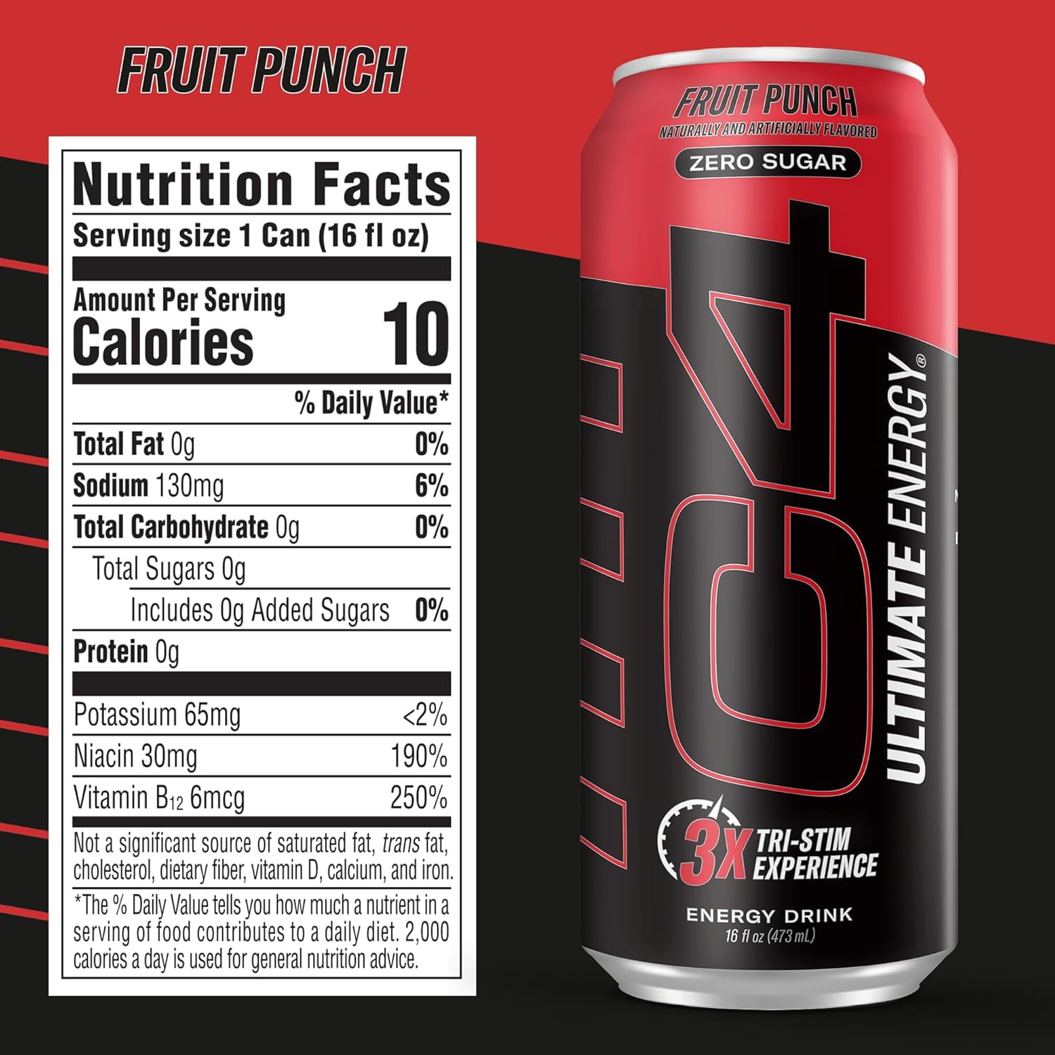 Cellucor C4 Ultimate Pre Workout Sugar Free Energy Drink Tri-Stim 300mg Caffeine TeaCrine Dynamine Fruit Punch 16oz Pack of 12