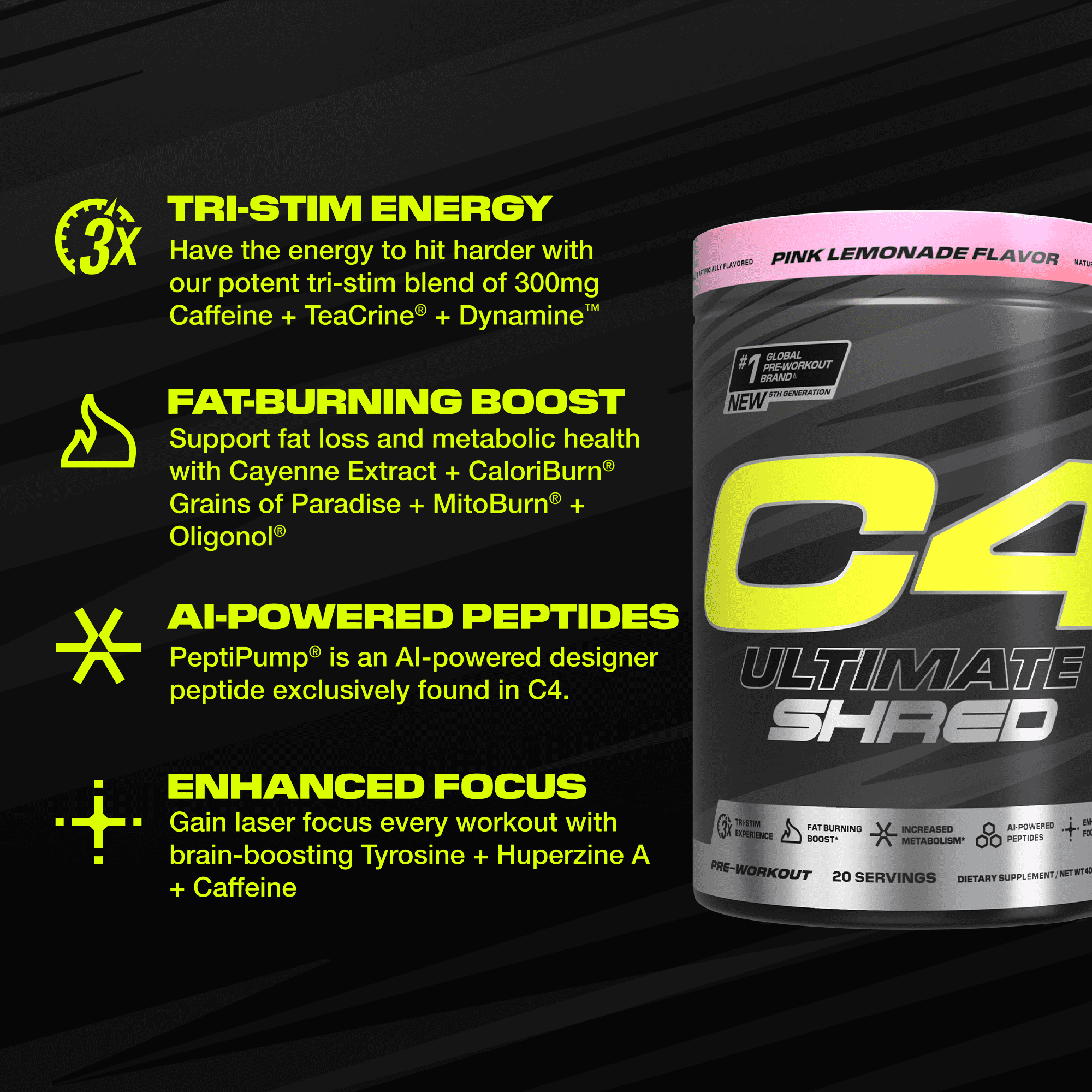 Cellucor C4 Ultimate Shred Pink Lemonade Pre-Workout Powder 20 Servings