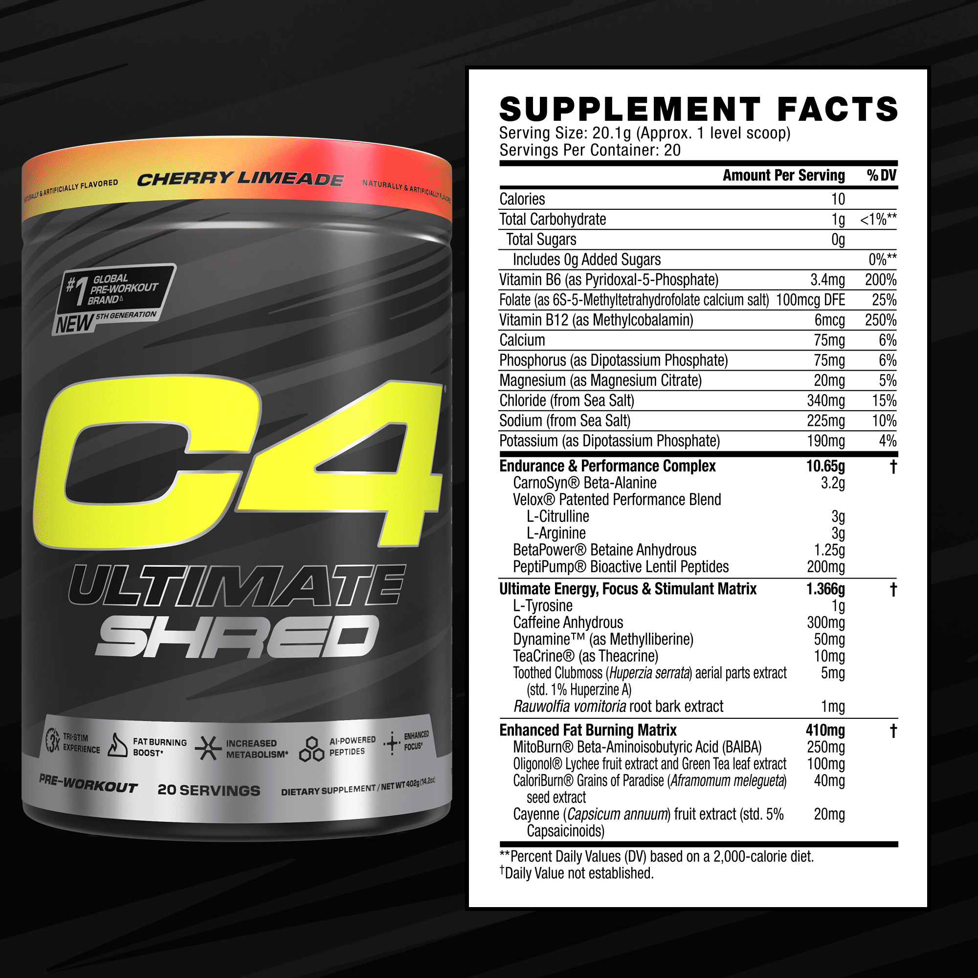 Cellucor C4 Ultimate Shred Pre Workout Powder Cherry Limeade 20 Servings