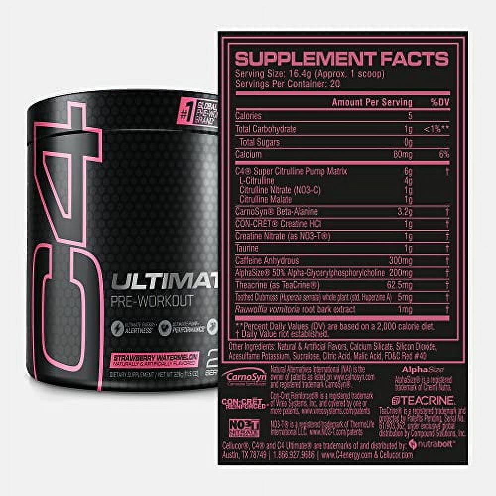 Cellucor C4 Ultimate Watermelon Pre Workout Powder for Energy Boost - Men & Women - Caffeine, Beta Alanine, Creatine - 20 Servings