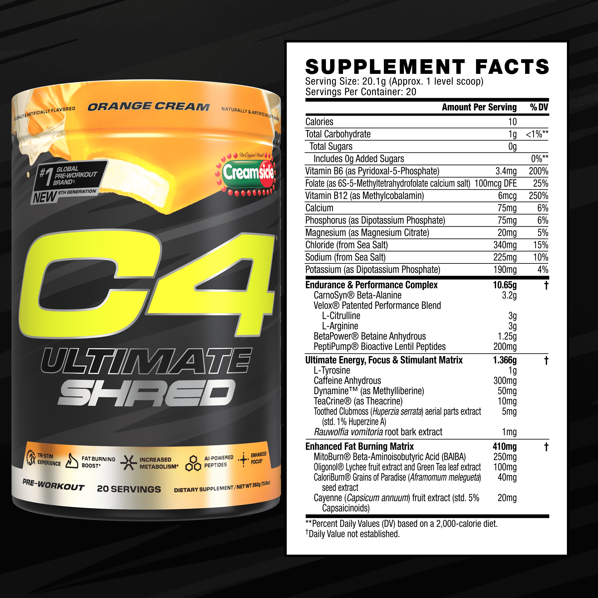 Cellucor C4 Ultimate Strength Pre Workout Powder Orange Cream Popsicle 20 Servings