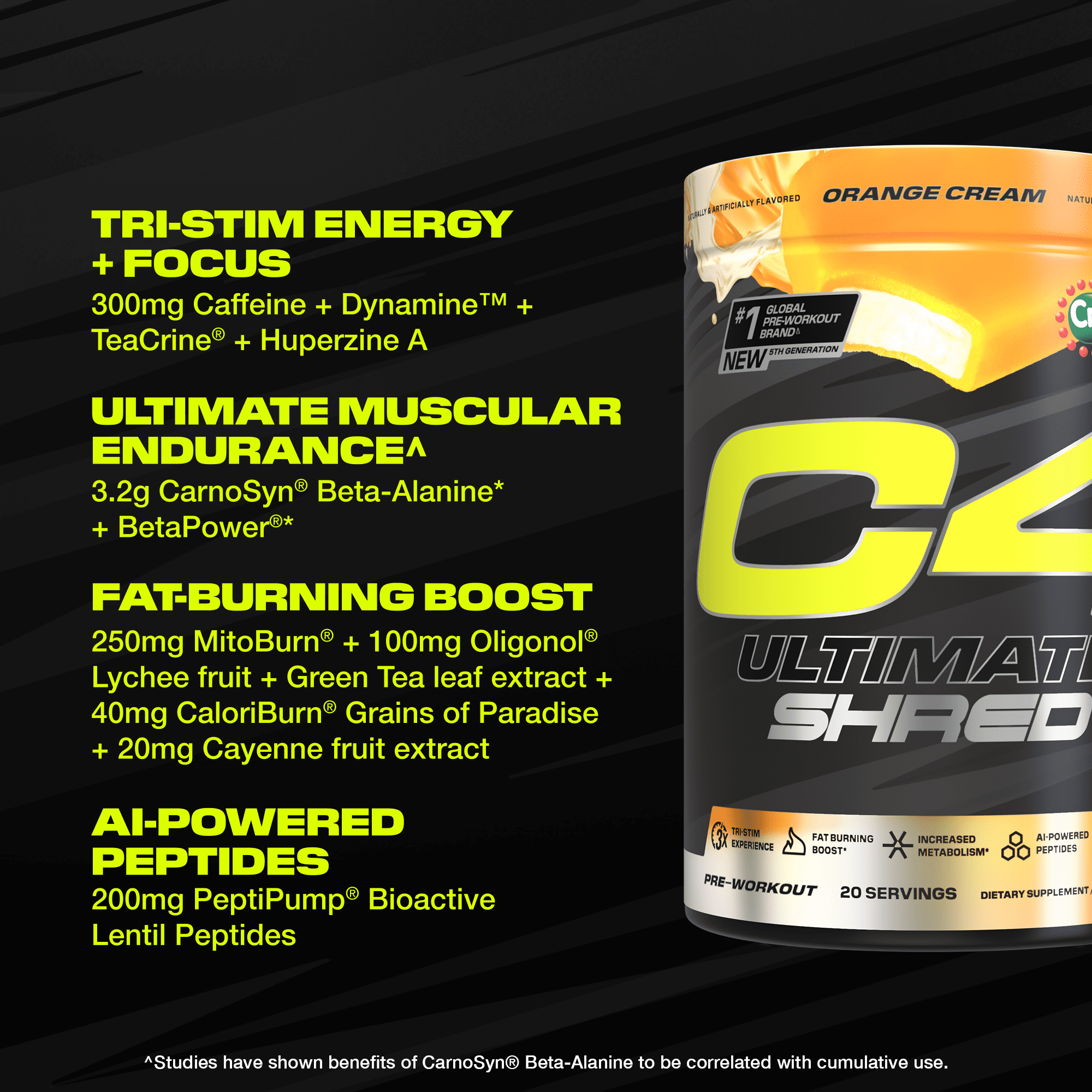 Cellucor C4 Ultimate Strength Pre Workout Powder Orange Cream Popsicle 20 Servings