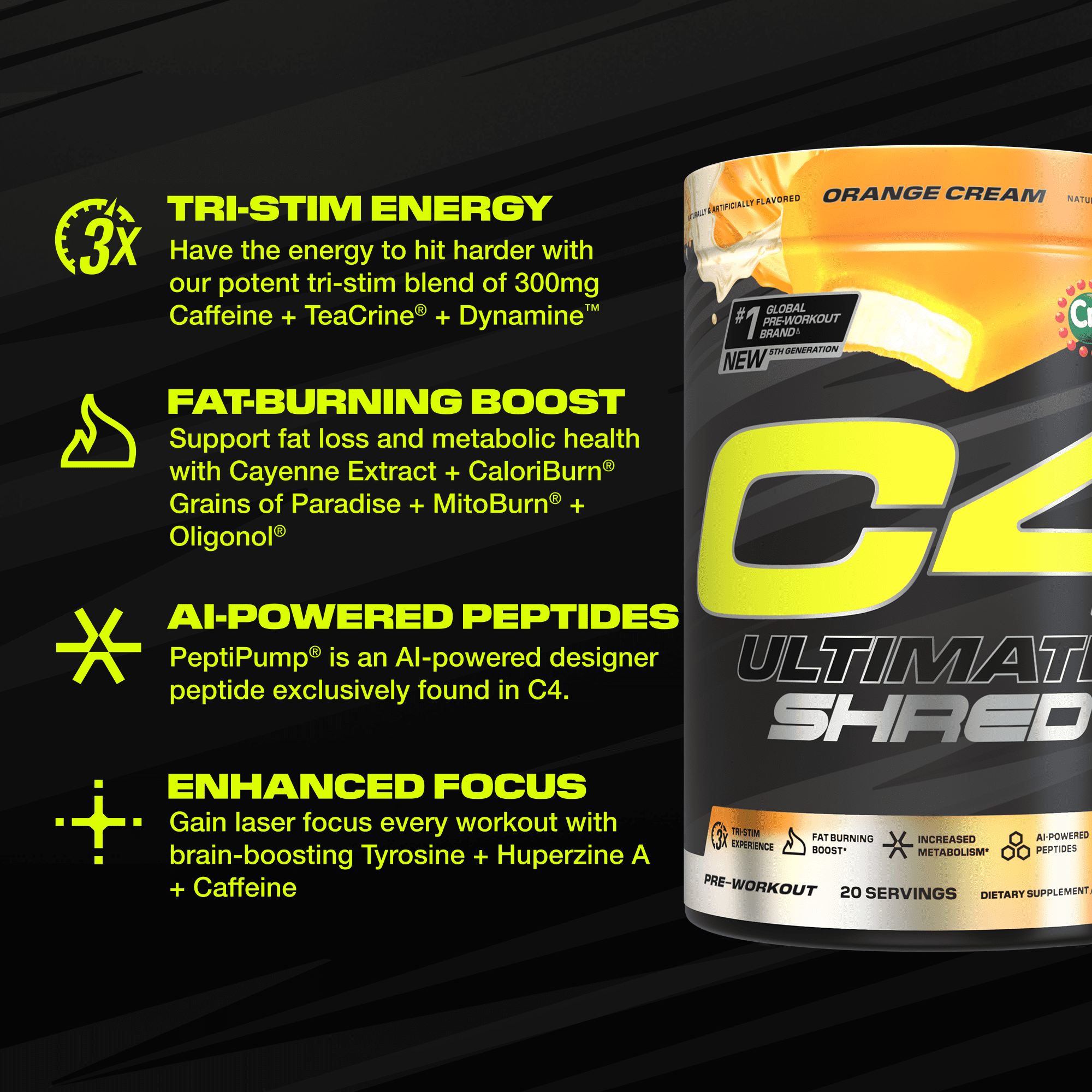 Cellucor C4 Ultimate Strength Pre Workout Powder Orange Cream Popsicle 20 Servings