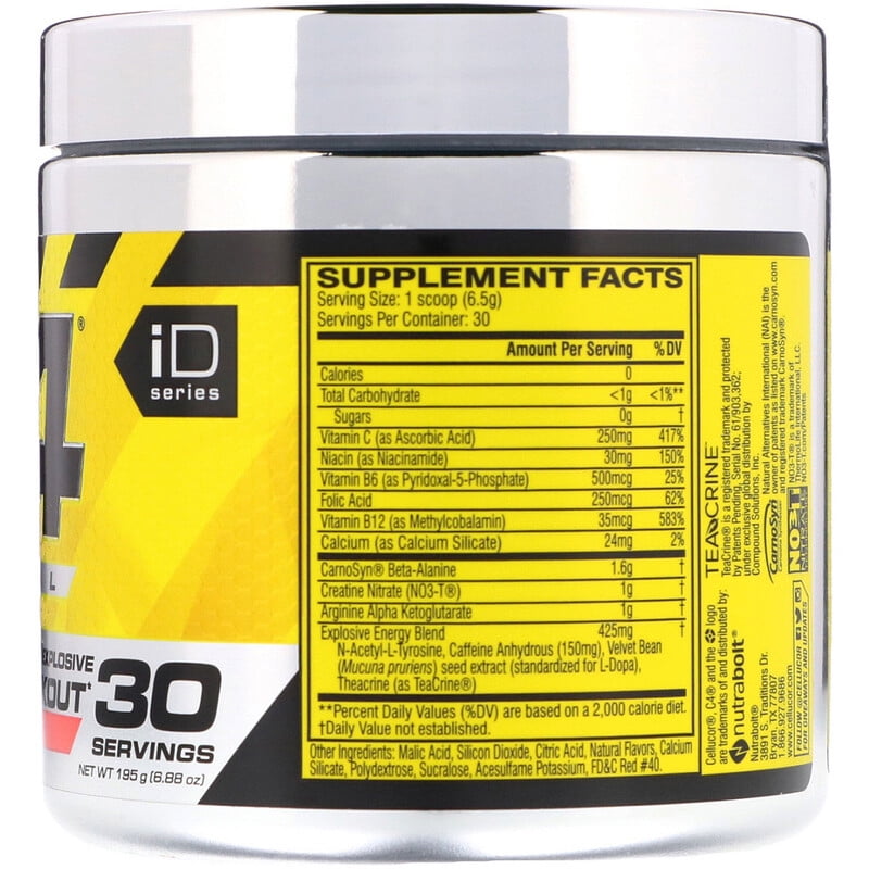 Cellucor C4 Original Explosive Pre-Workout Cherry Limeade 6.88 oz Pack of 4 for Enhanced Performance