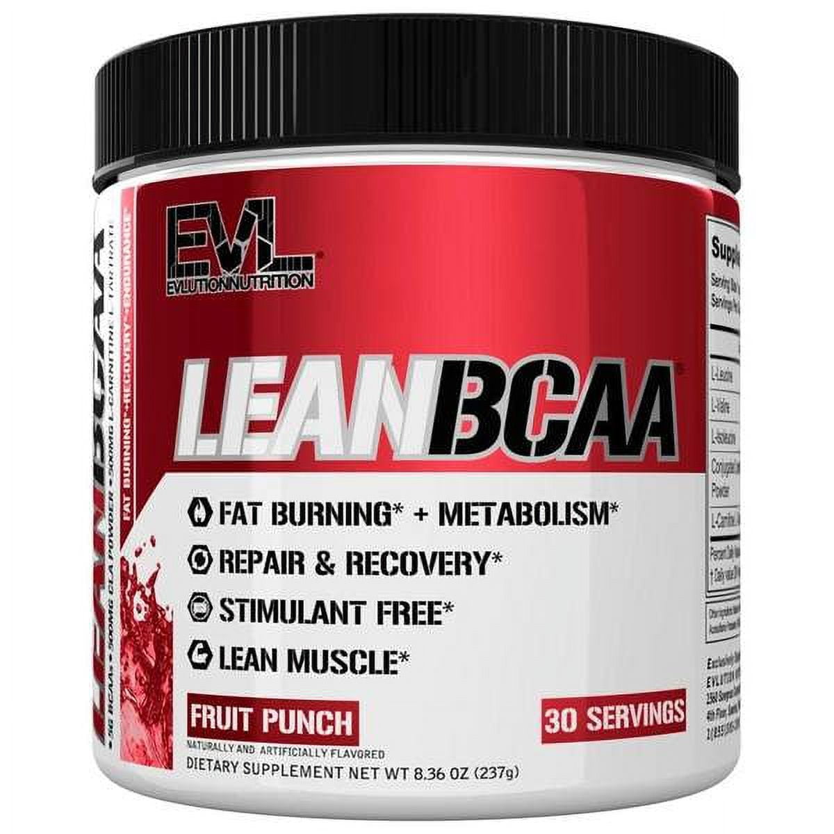 EVLUTION NUTRITION LEANBCAA WEIGHT LOSS PRE WORKOUT - CLA & L-CARNITINE FAT BURNER 30 SERVINGS (FRUIT PUNCH)