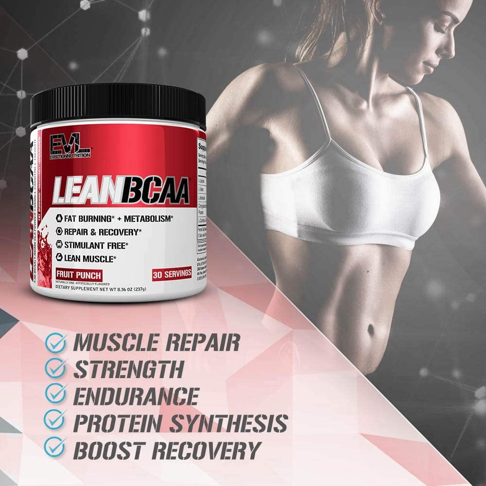EVLUTION NUTRITION LEANBCAA WEIGHT LOSS PRE WORKOUT - CLA & L-CARNITINE FAT BURNER 30 SERVINGS (FRUIT PUNCH)