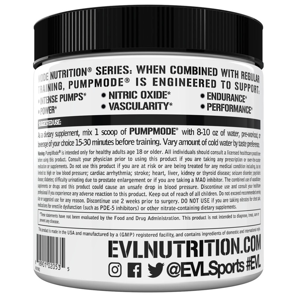 EVLUTION NUTRITION PUMP MODE NO BOOST PRE WORKOUT POWDER FURIOUS GRAPE - NITRIC OXIDE BOOSTER FOR PERFORMANCE & VASCULARITY - 30 SERVINGS