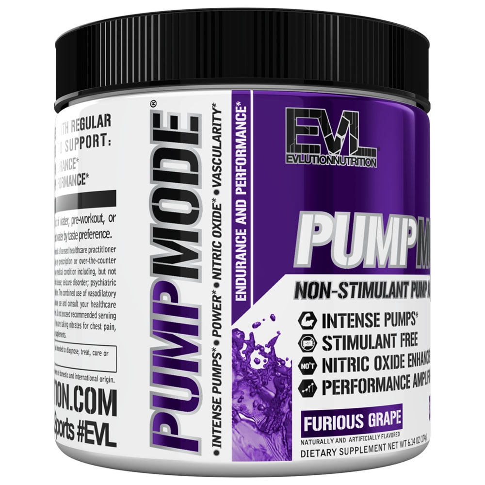 EVLUTION NUTRITION PUMP MODE NO BOOST PRE WORKOUT POWDER FURIOUS GRAPE - NITRIC OXIDE BOOSTER FOR PERFORMANCE & VASCULARITY - 30 SERVINGS