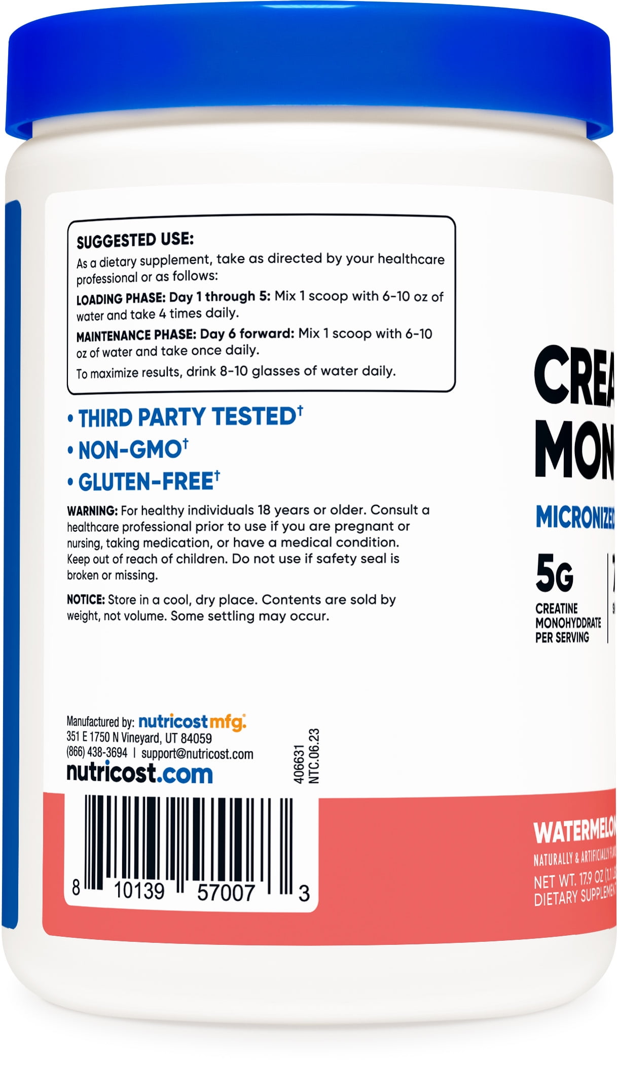 Nutricost Watermelon Creatine Monohydrate 500 Gram - Micronized Supplement