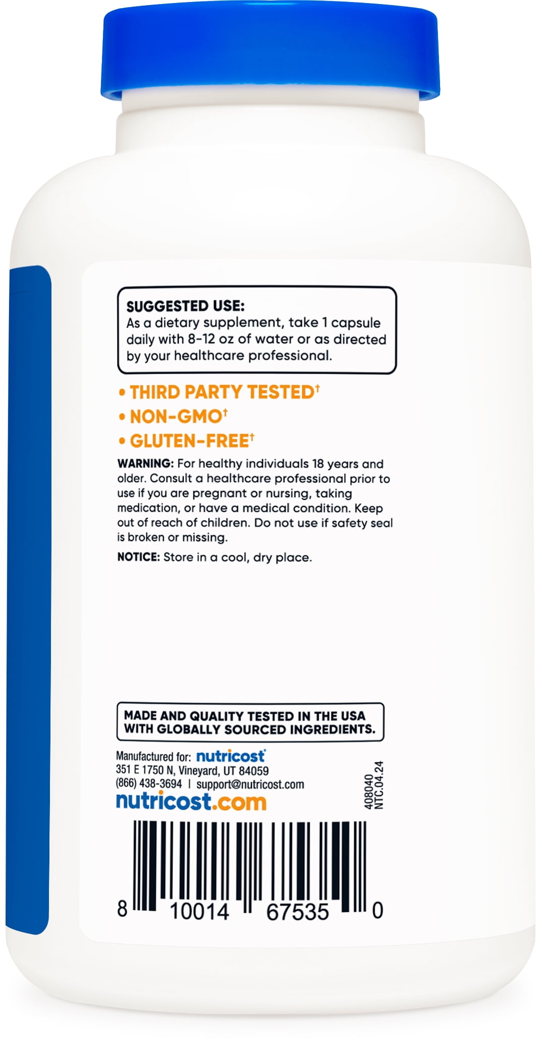Nutricost NAC N-Acetyl L-Cysteine 600mg 180 Capsules Non-GMO Gluten Free Supplement