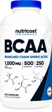 Nutricost BCAA 1000mg 500 Capsules 250 Serv Branched Chain Amino Acids