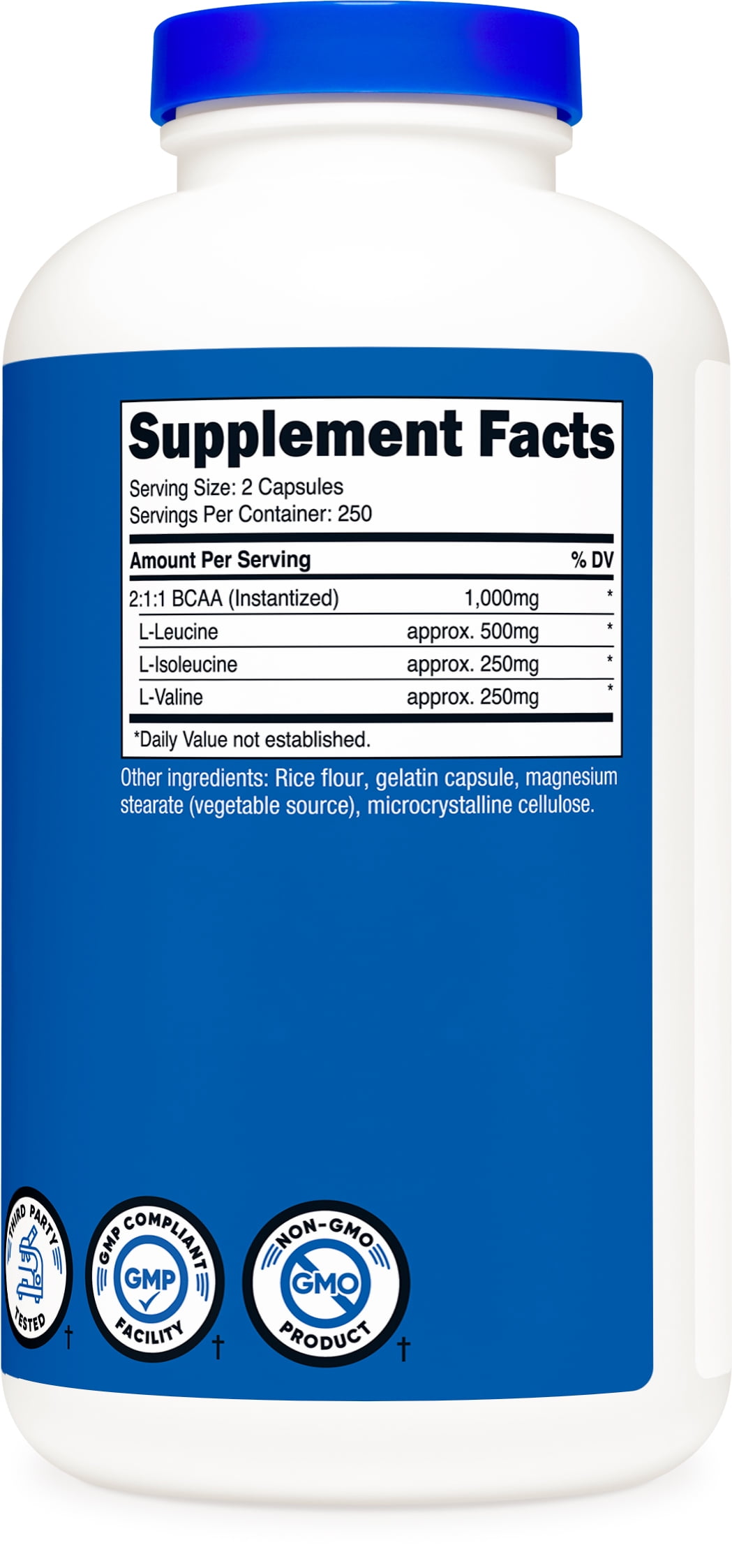 Nutricost BCAA 1000mg 500 Capsules 250 Serv Branched Chain Amino Acids