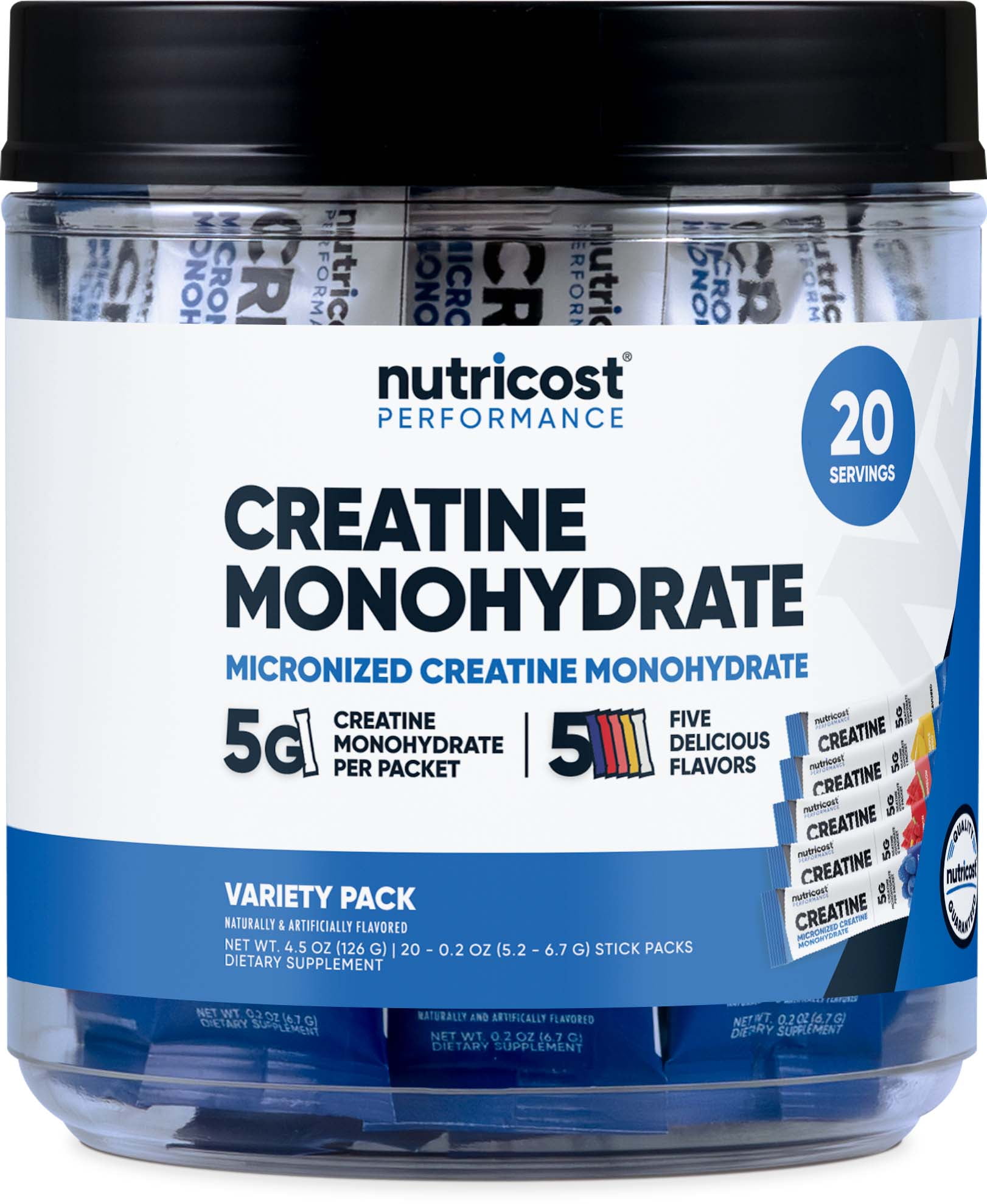 Nutricost Creatine Monohydrate Powder Stick Variety Packs 5 Flavors 20 Servings