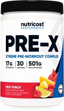 Nutricost Pre-X Xtreme Pre Workout Powder Fruit Punch 30 Servings Vegetarian Non-GMO Gluten Free