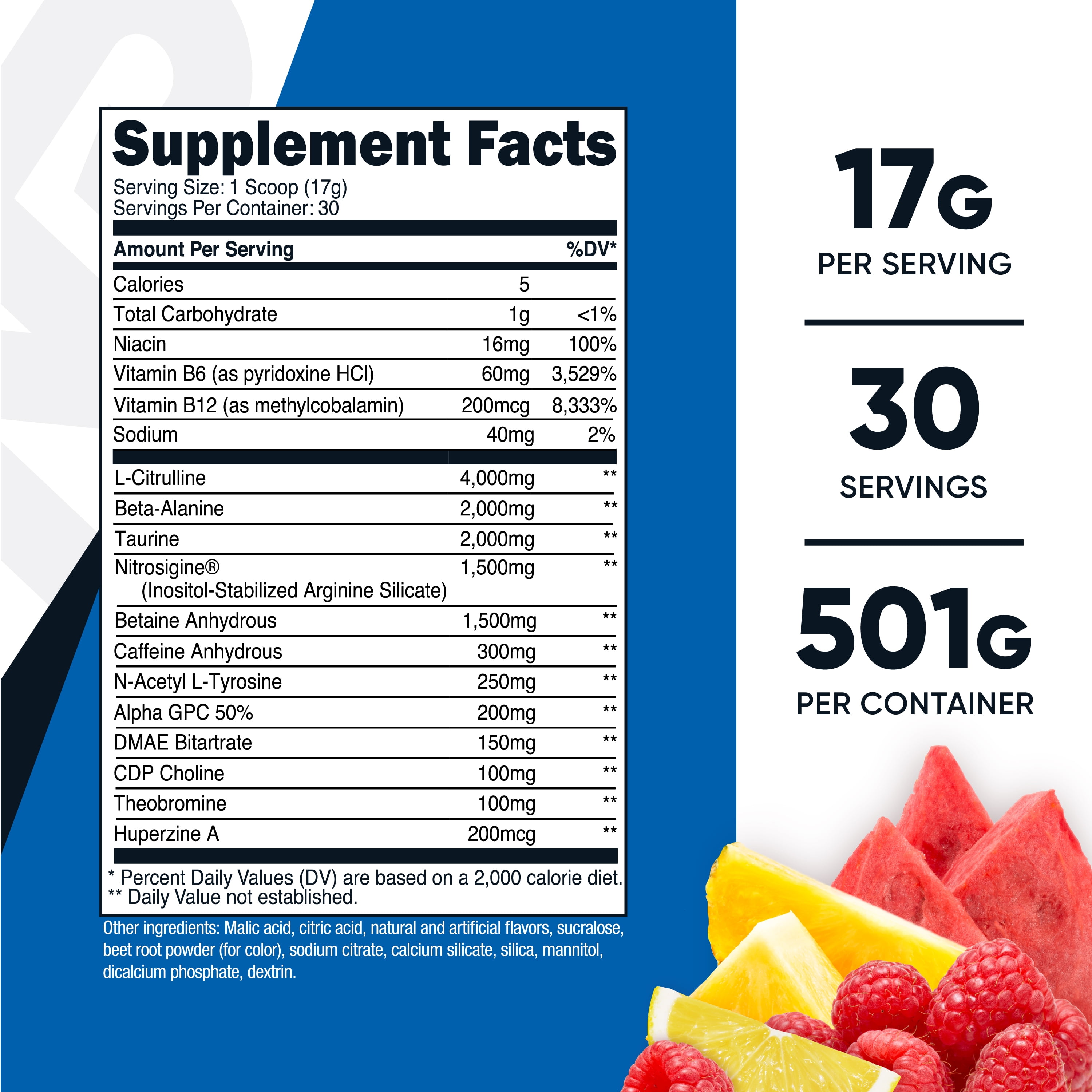 Nutricost Pre-X Xtreme Pre Workout Powder Fruit Punch 30 Servings Vegetarian Non-GMO Gluten Free