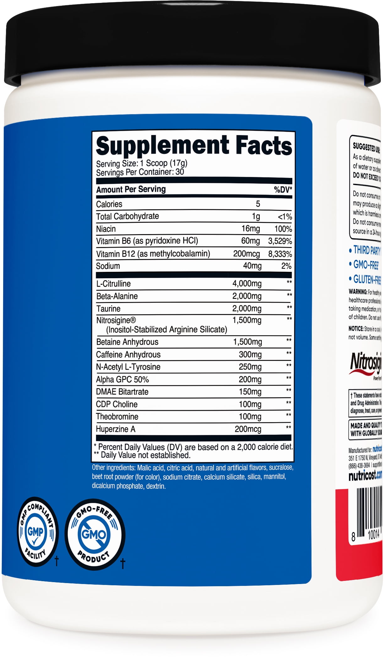 Nutricost Pre-X Xtreme Pre Workout Powder Fruit Punch 30 Servings Vegetarian Non-GMO Gluten Free