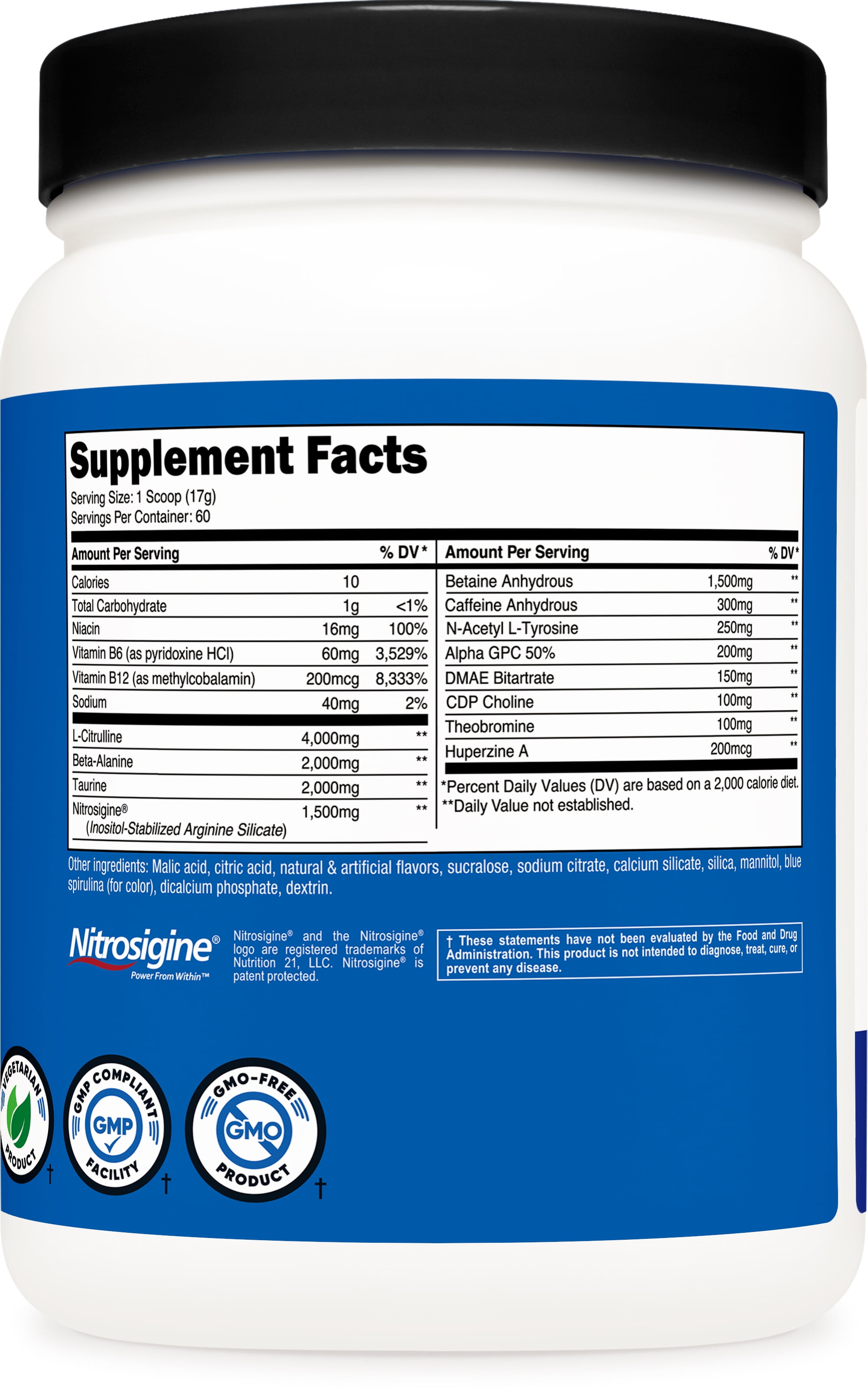 Nutricost Pre-X Xtreme Blue Raspberry Pre-Workout Powder 60 Servings Vegetarian Non-GMO Gluten Free