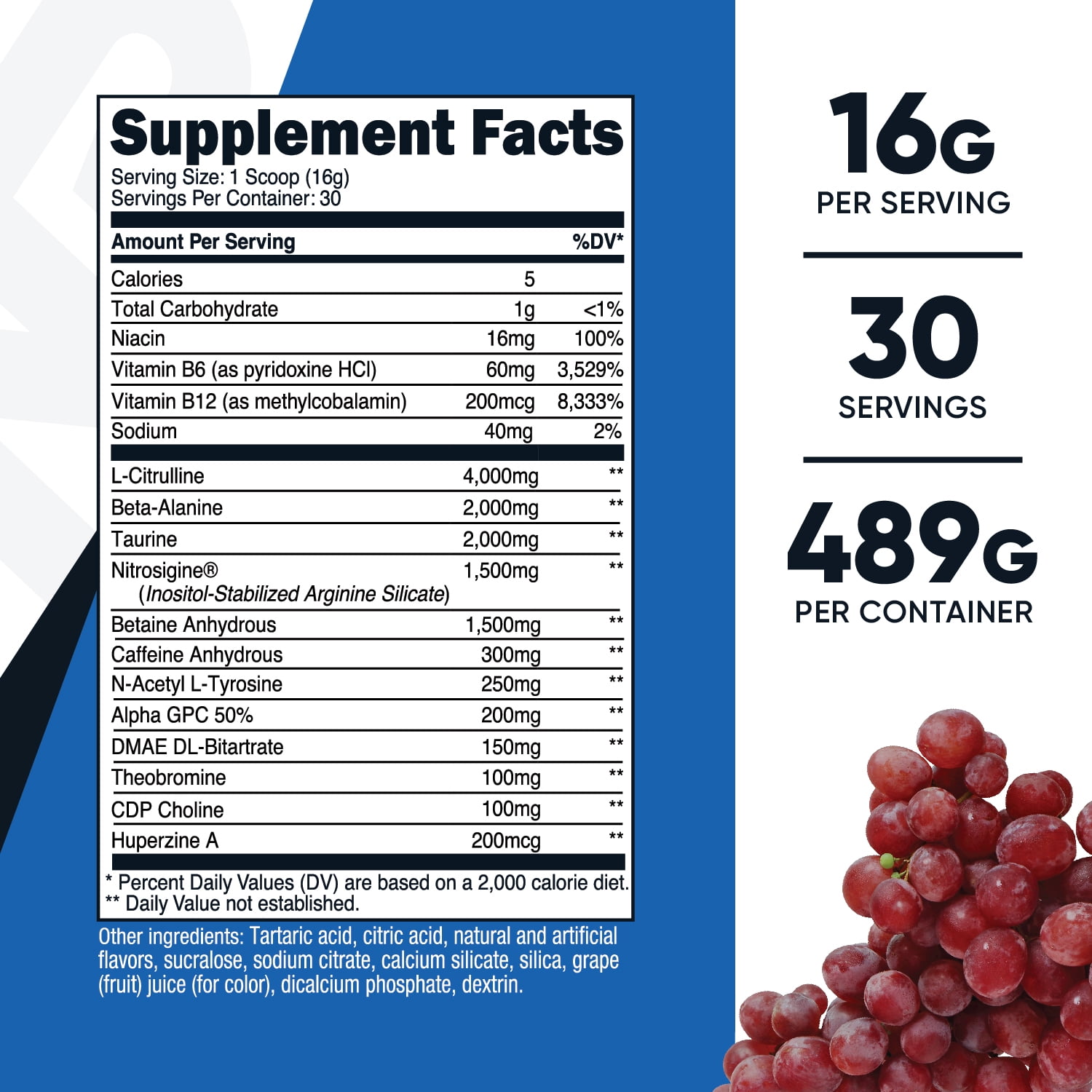 Nutricost Pre-X Extreme Pre-Workout Grape Powder Complex 30 Servings - Vegetarian Non-GMO Gluten