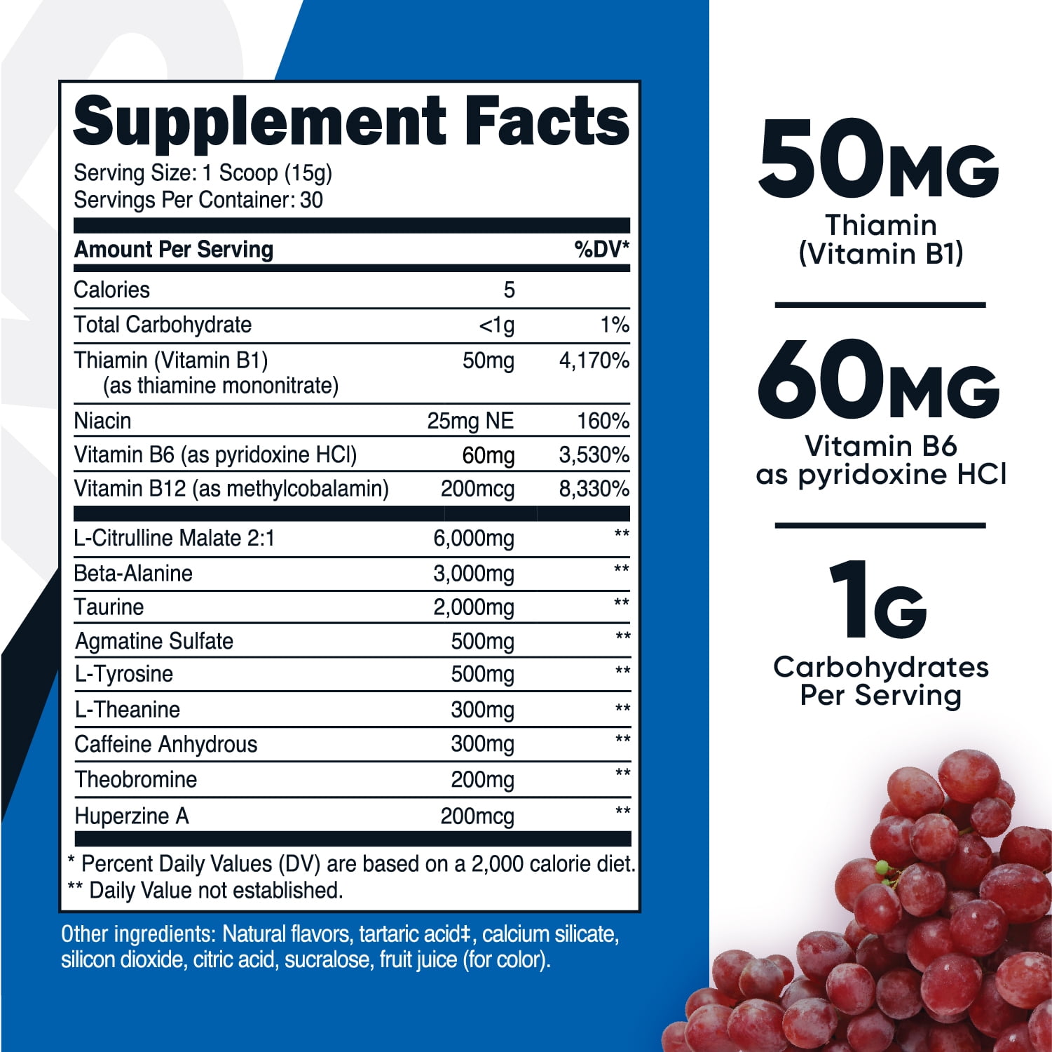 Nutricost Pre-X Extreme Pre-Workout Grape Powder Complex 30 Servings - Vegetarian Non-GMO Gluten