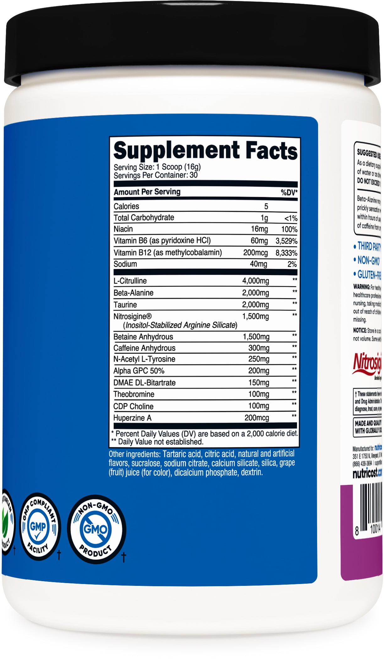 Nutricost Pre-X Extreme Pre-Workout Grape Powder Complex 30 Servings - Vegetarian Non-GMO Gluten