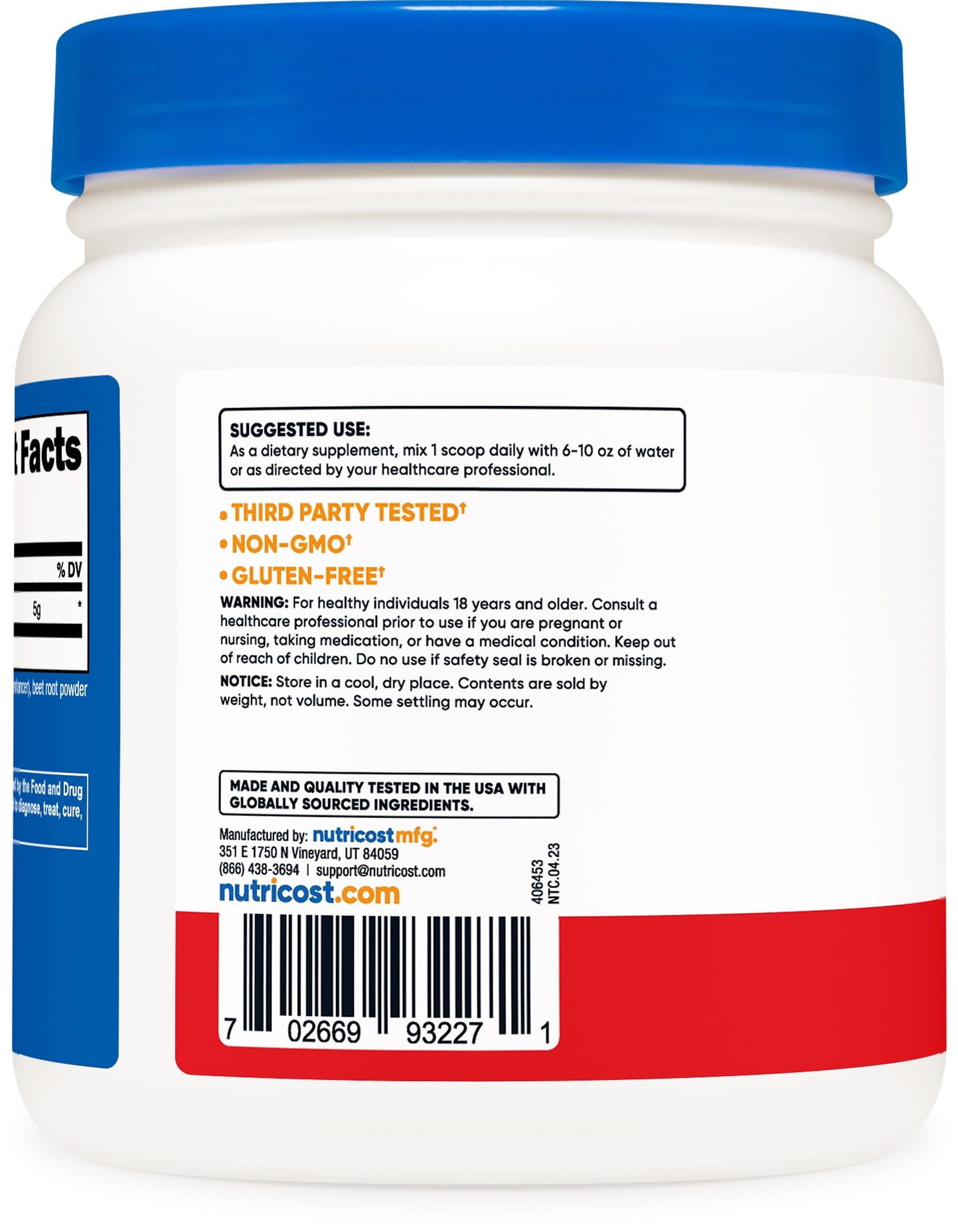 Nutricost L-Glutamine Powder 500g Fruit Punch Amino Acid Non-GMO