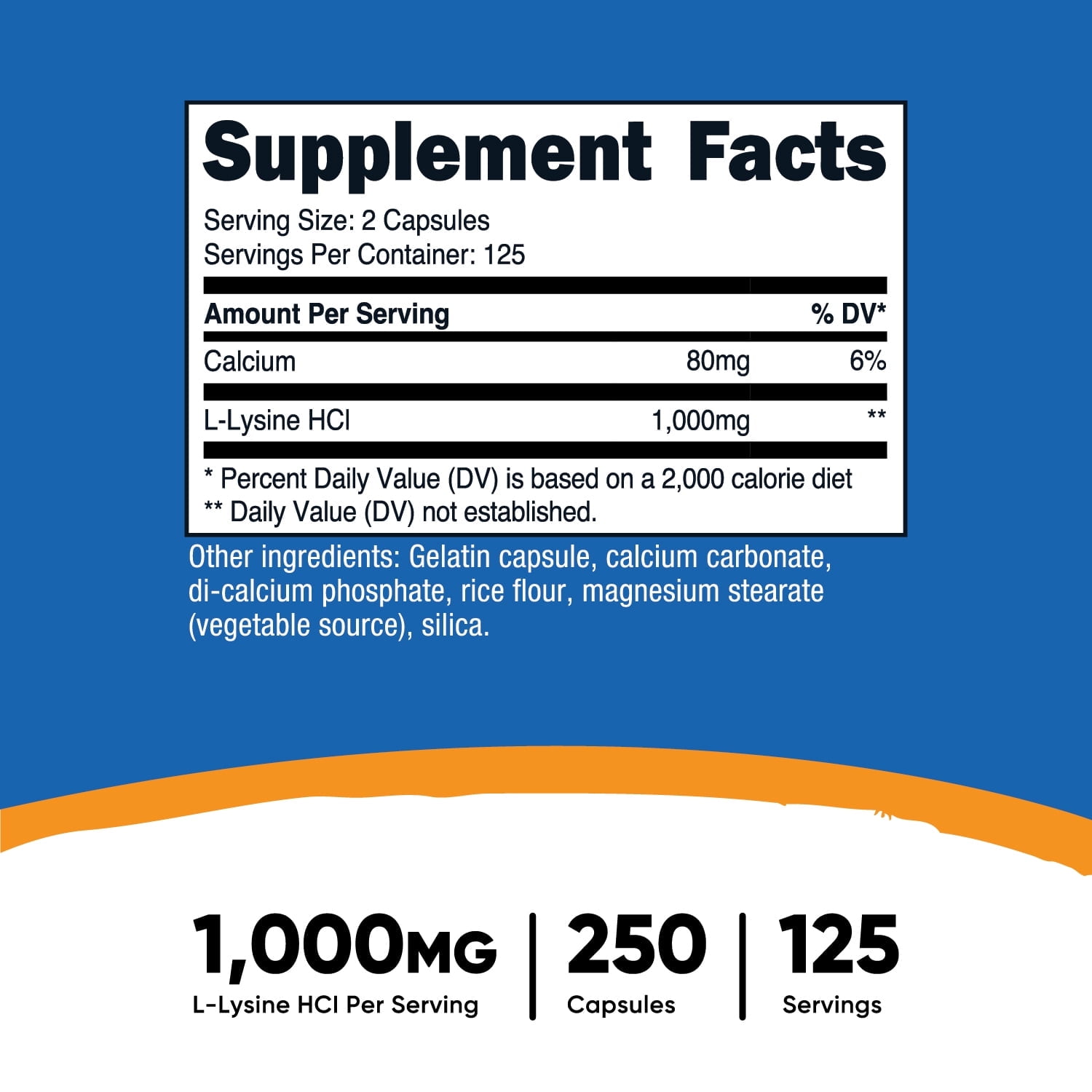 Nutricost L-Lysine 1000mg 250 Capsules, 500mg Per Capsule