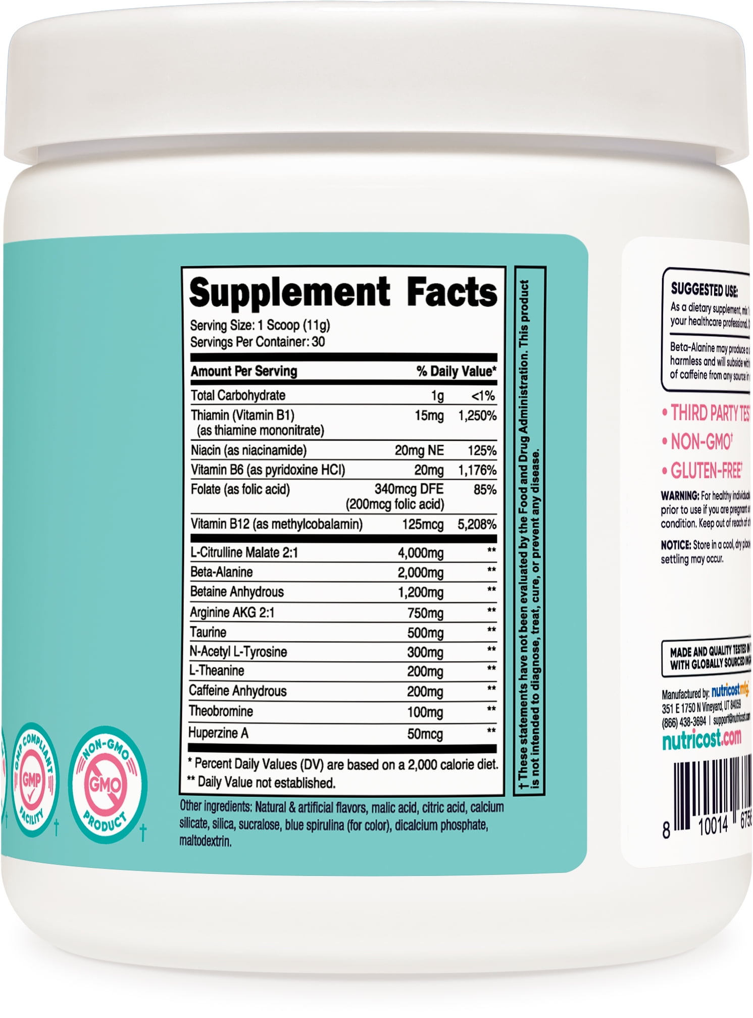 Nutricost Women's Blue Raspberry Pre-Workout Powder 30 Servings